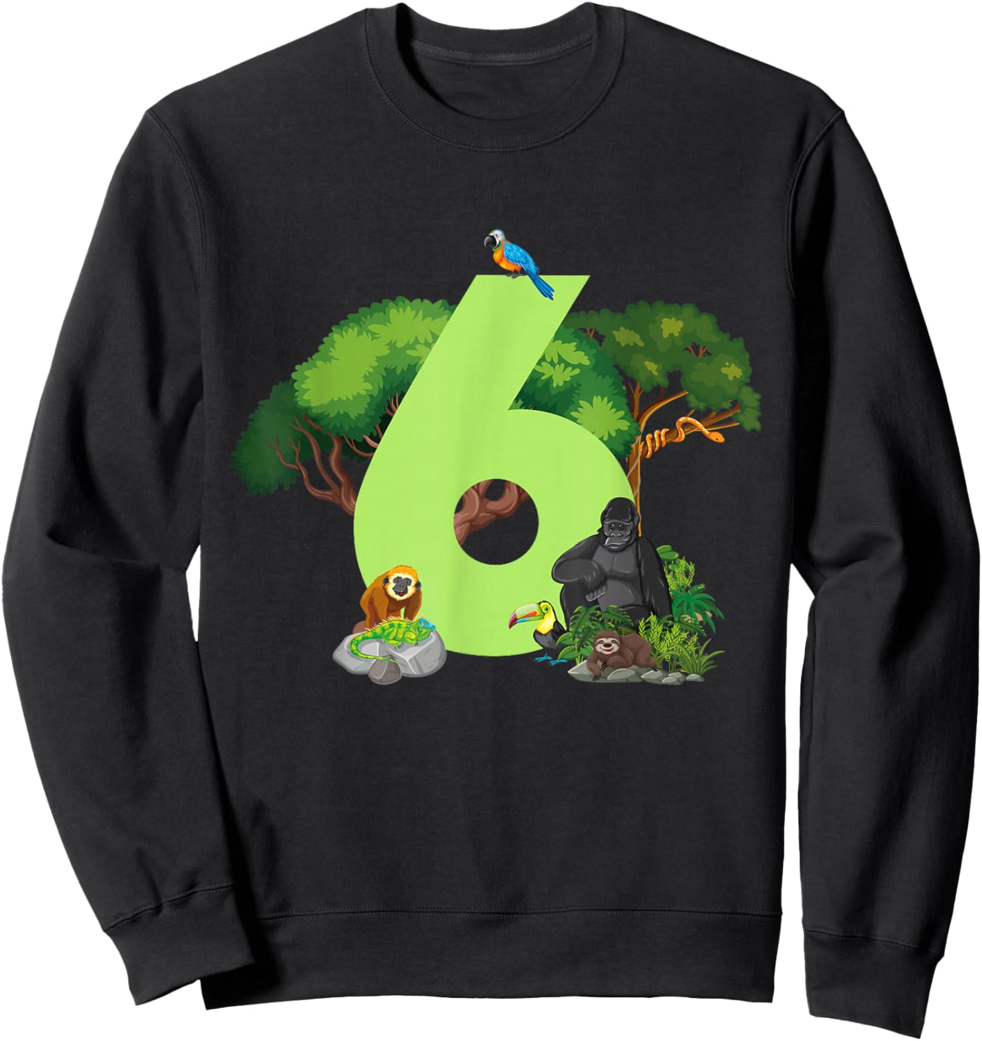 6th Birthday Jungle Animals Safari Rainforest 6 Year Old Sweatshirt - Sweatshirt | Black