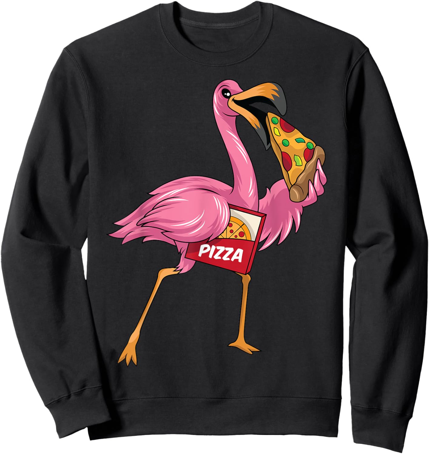 Flamingo And Pizza Flamingo Eating Pizza Flamingo Pizza Sweatshirt - Sweatshirt | Black