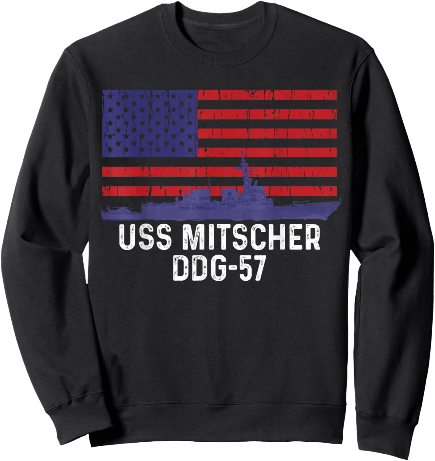 American Flag USS Mitscher DDG-57 Destroyer Sweatshirt - Sweatshirt | Black