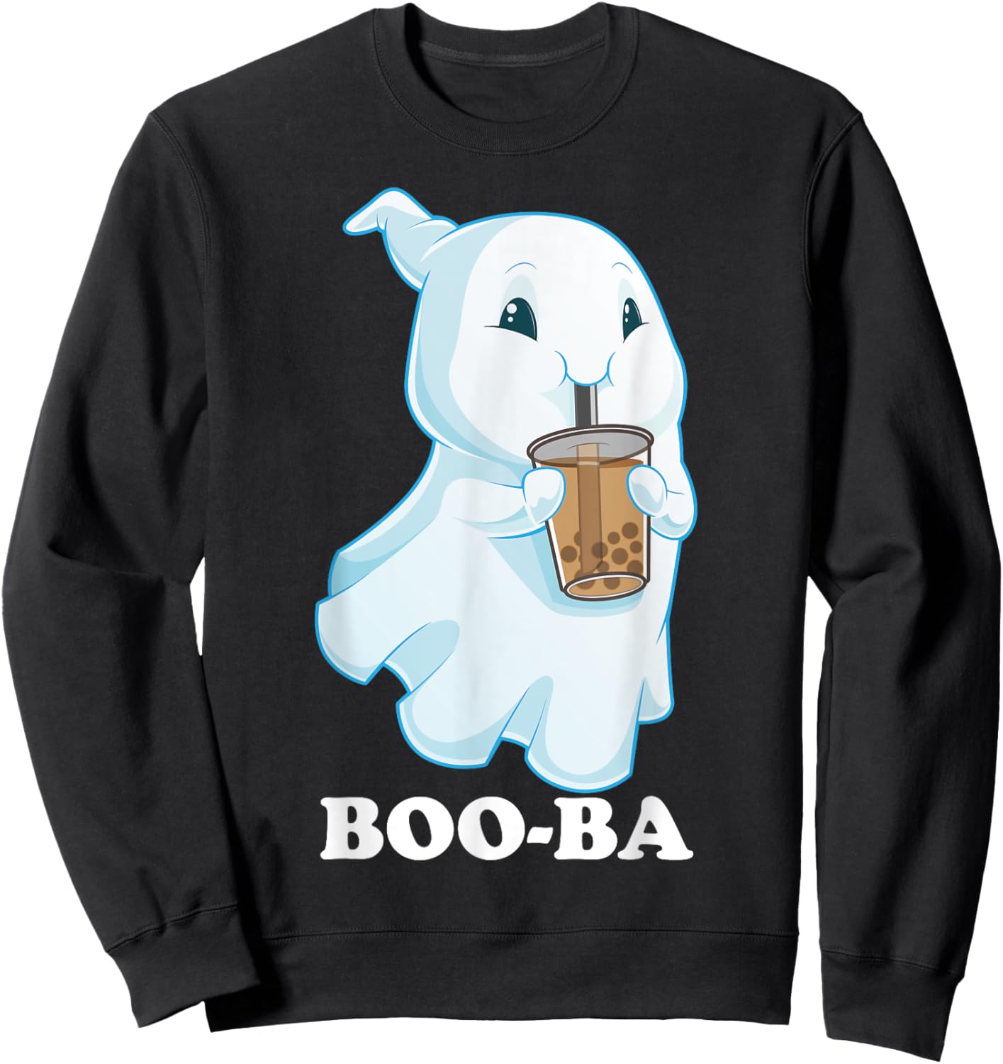 Boo-Ba Ghost Boba Bubble Tea Milk Halloween Costume Sweatshirt - Sweatshirt | Black