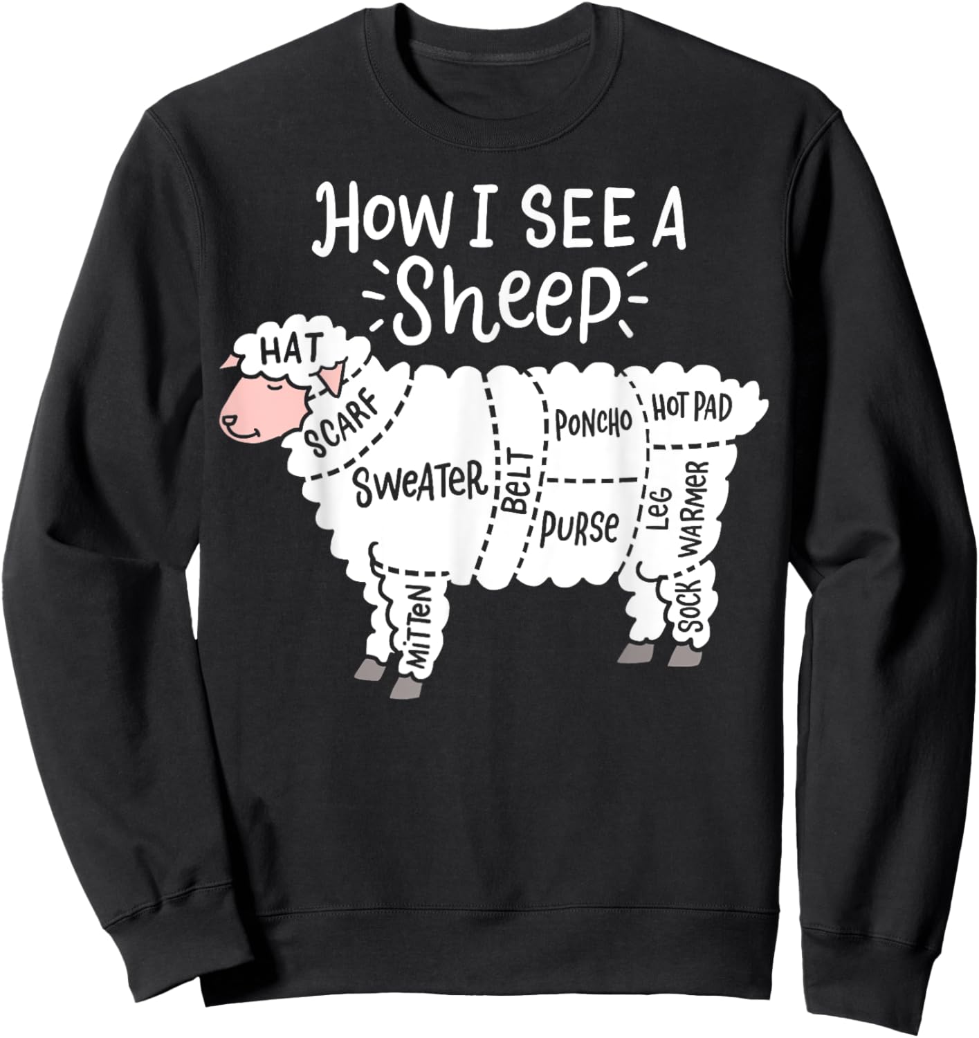 Knitting How I See A Sheep Yarn Wool Knitter Sewing Quilter Sweatshirt - Sweatshirt | Black