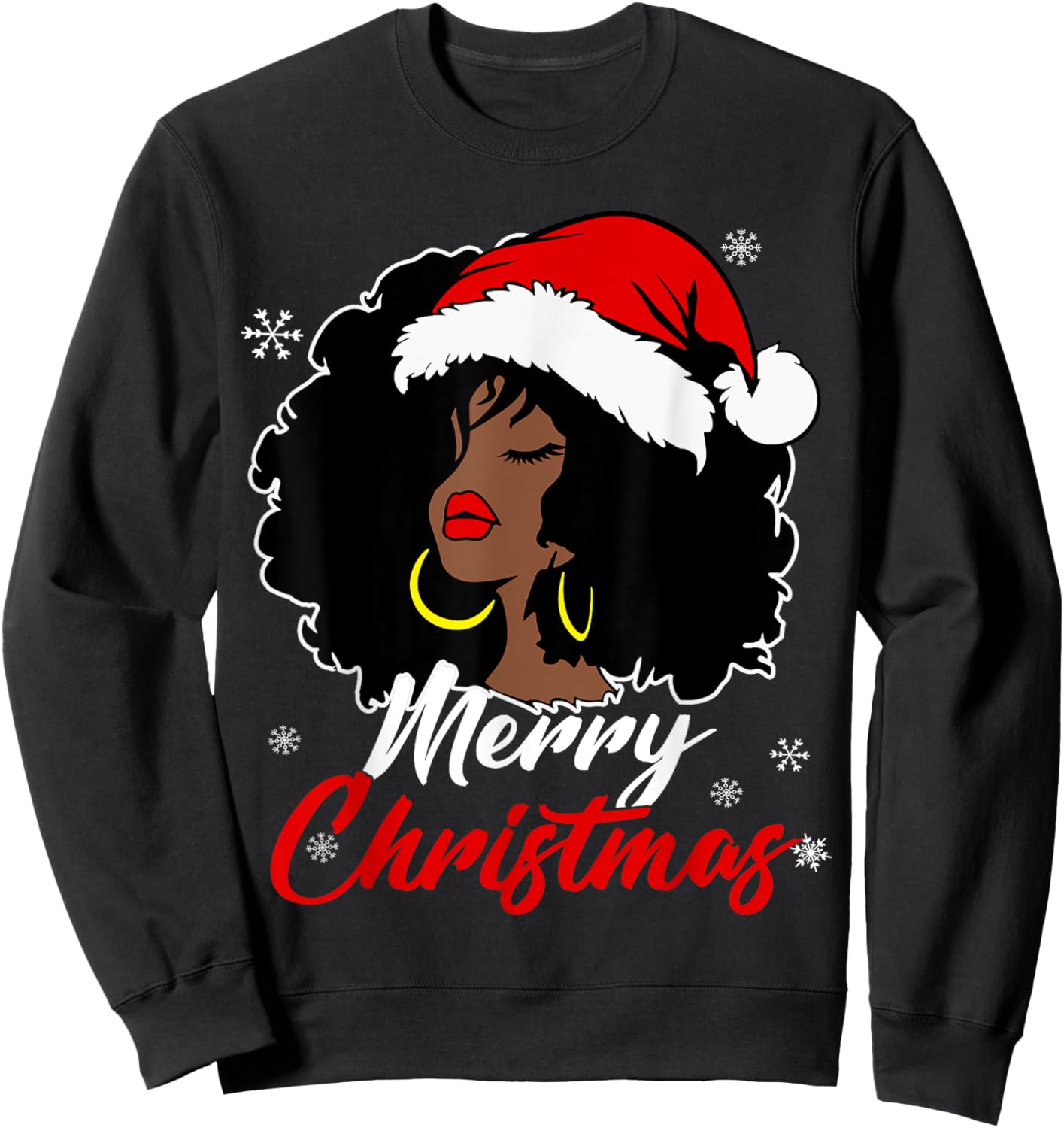 Queen Santa African American Merry Christmas Melanin Sweatshirt - Sweatshirt | Black