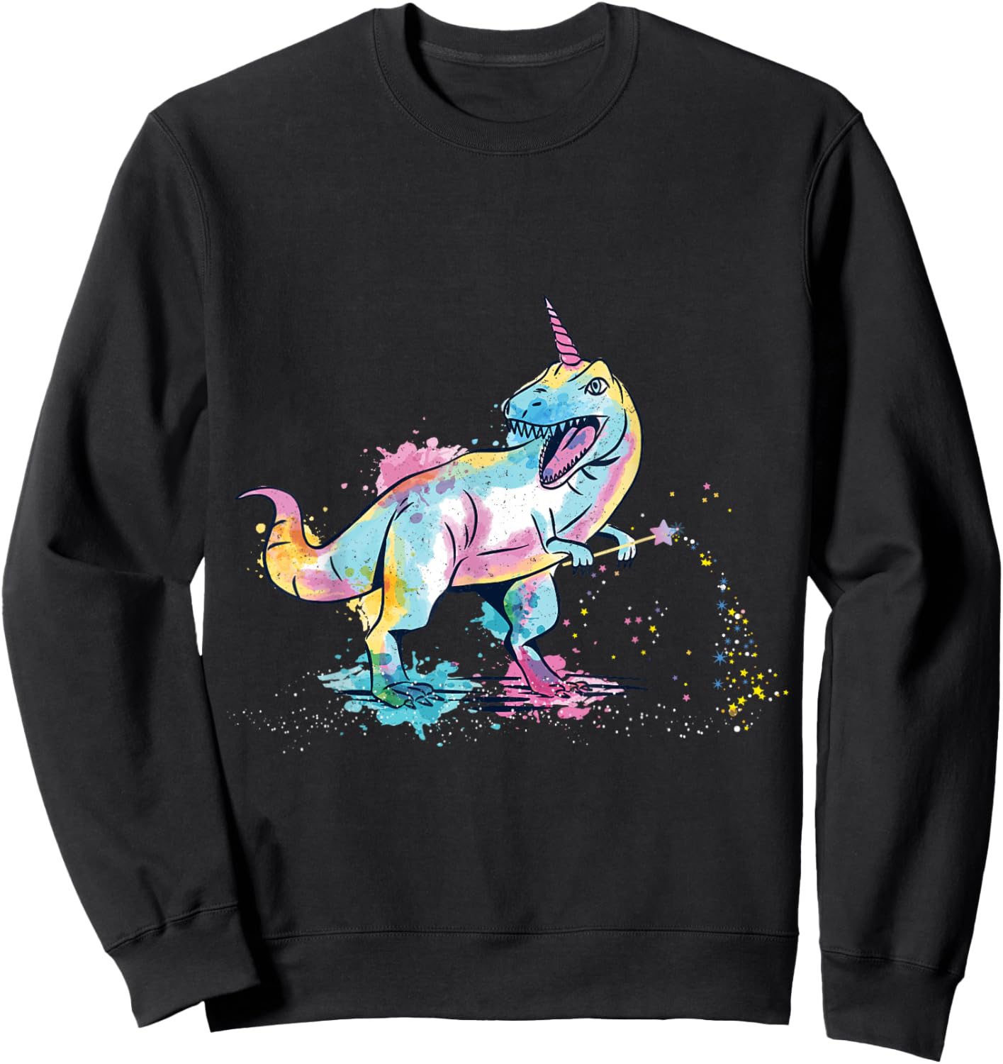 Tyrannosaurus with unicorn horn with magic wand Sweatshirt - Sweatshirt | Black