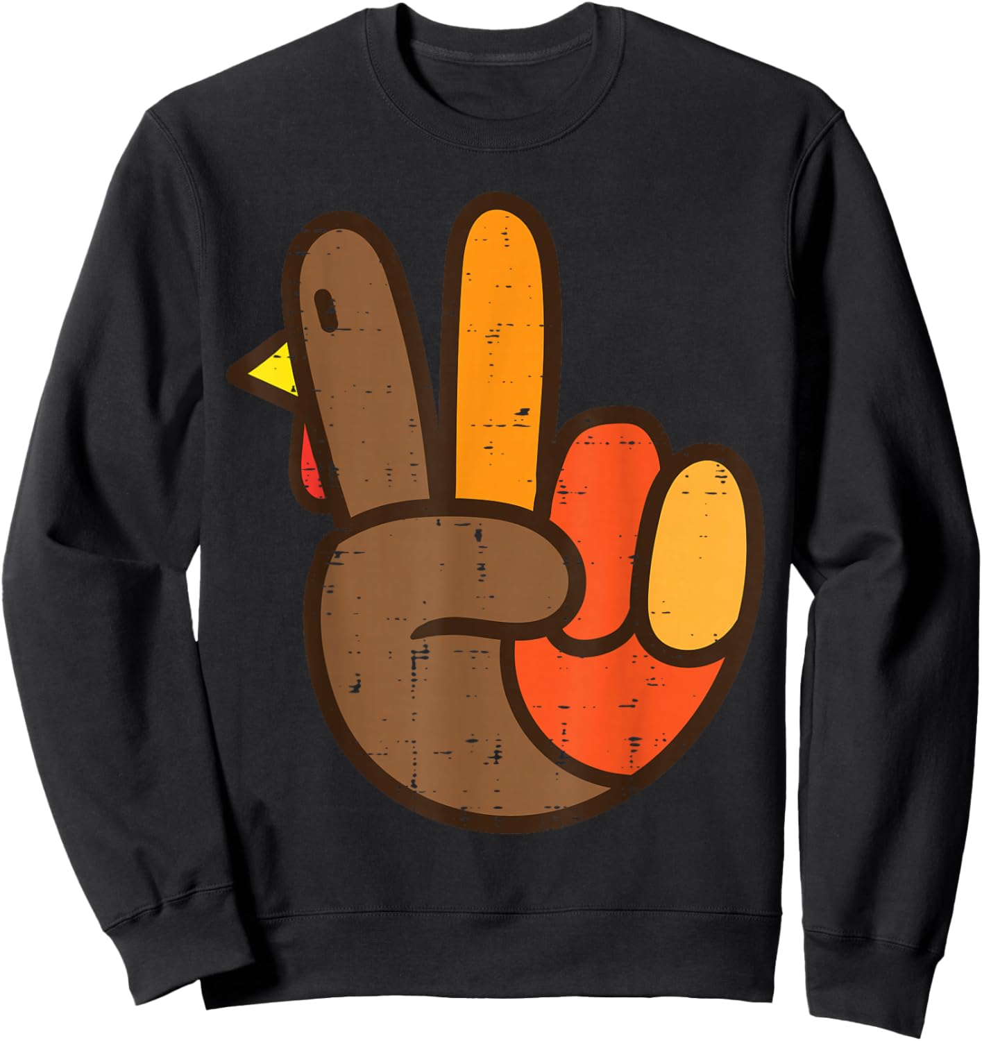 Peace Sign Turkey Hand Cool Thanksgiving Hippie Men Women Sweatshirt - Sweatshirt | Black