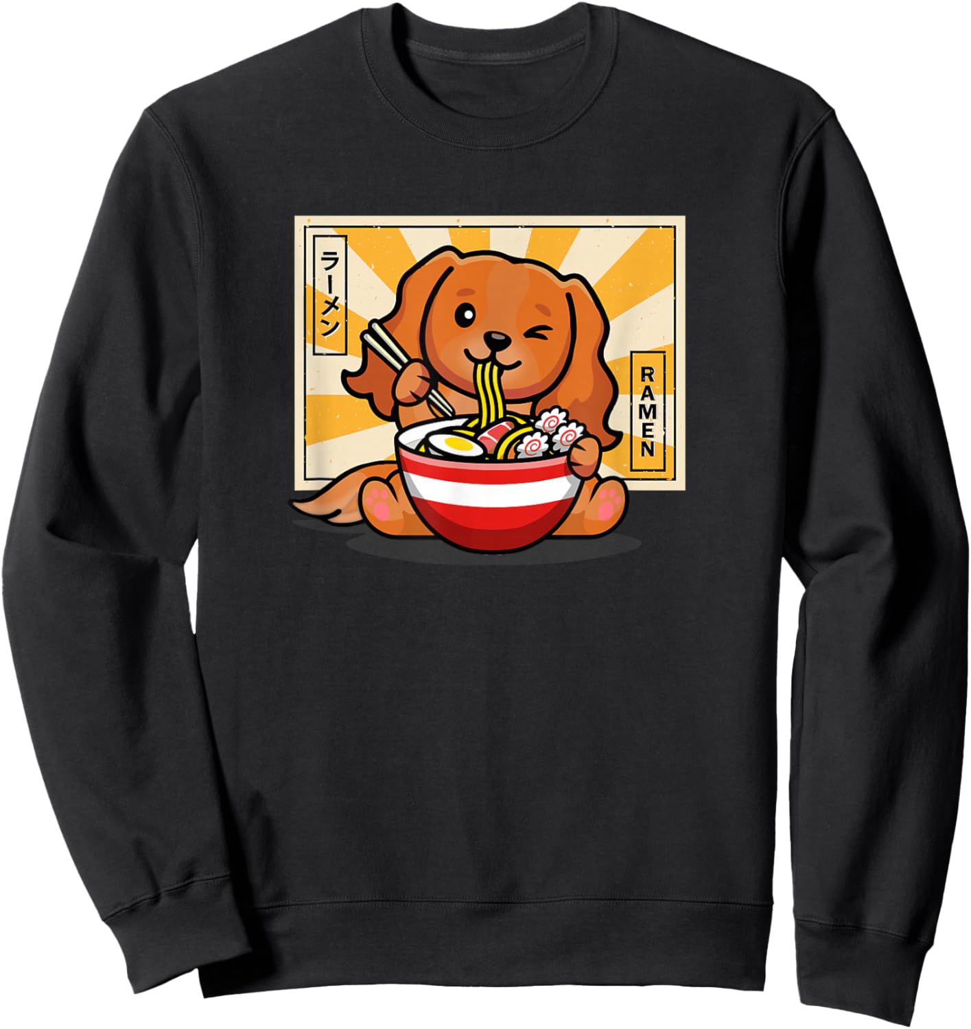 Funny Kawaii Ramen Kids Ruby Cavalier Spaniel Dog Lover Sweatshirt - Sweatshirt | Black