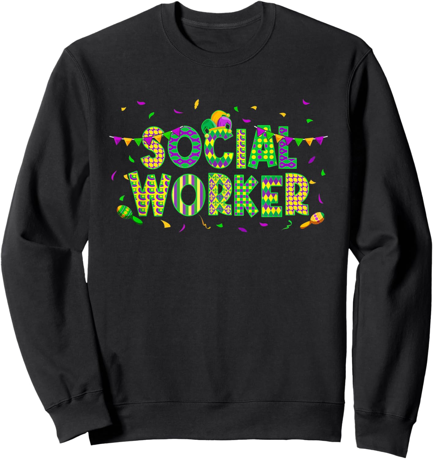 Funny Social Worker Mardi Gras Party Mask Carnival Costume Sweatshirt - Sweatshirt | Black
