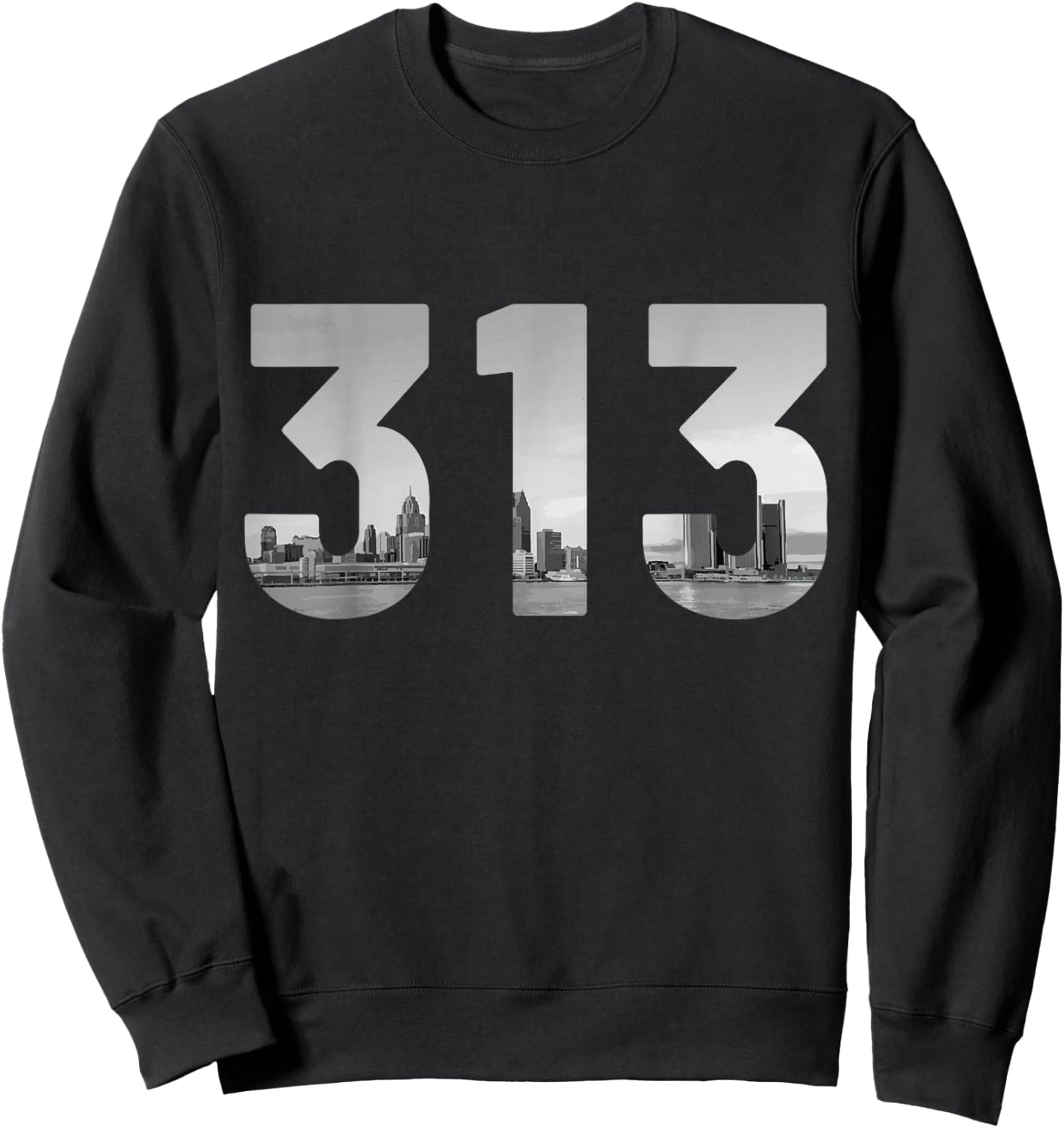 Detroit 313 Area Code Michigan Skyline Vintage Sweatshirt - Sweatshirt | Black