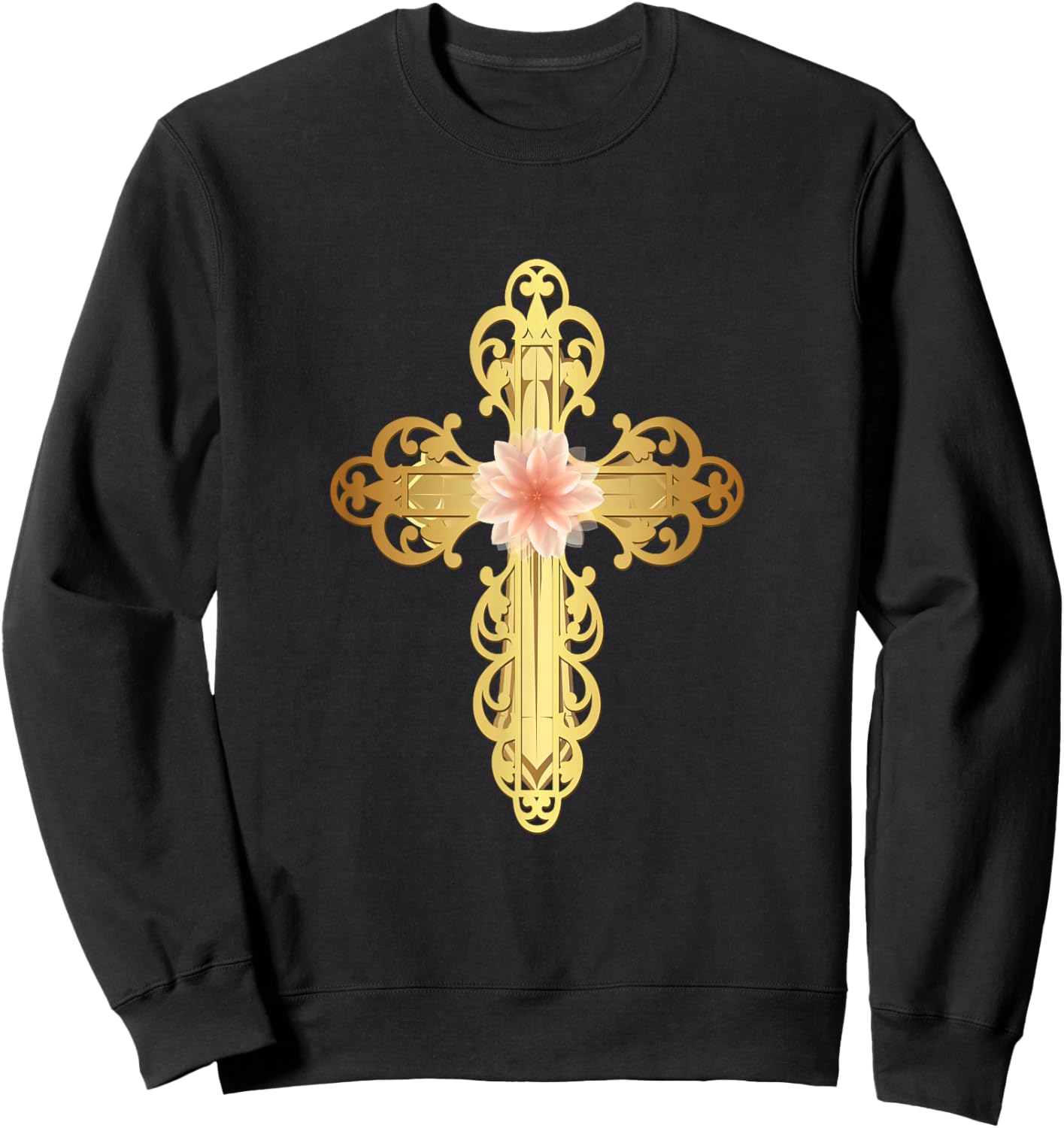 Beautiful Gold Cross Flower,Cross Gifts,Christian Gift Ideas Sweatshirt - Sweatshirt | Black