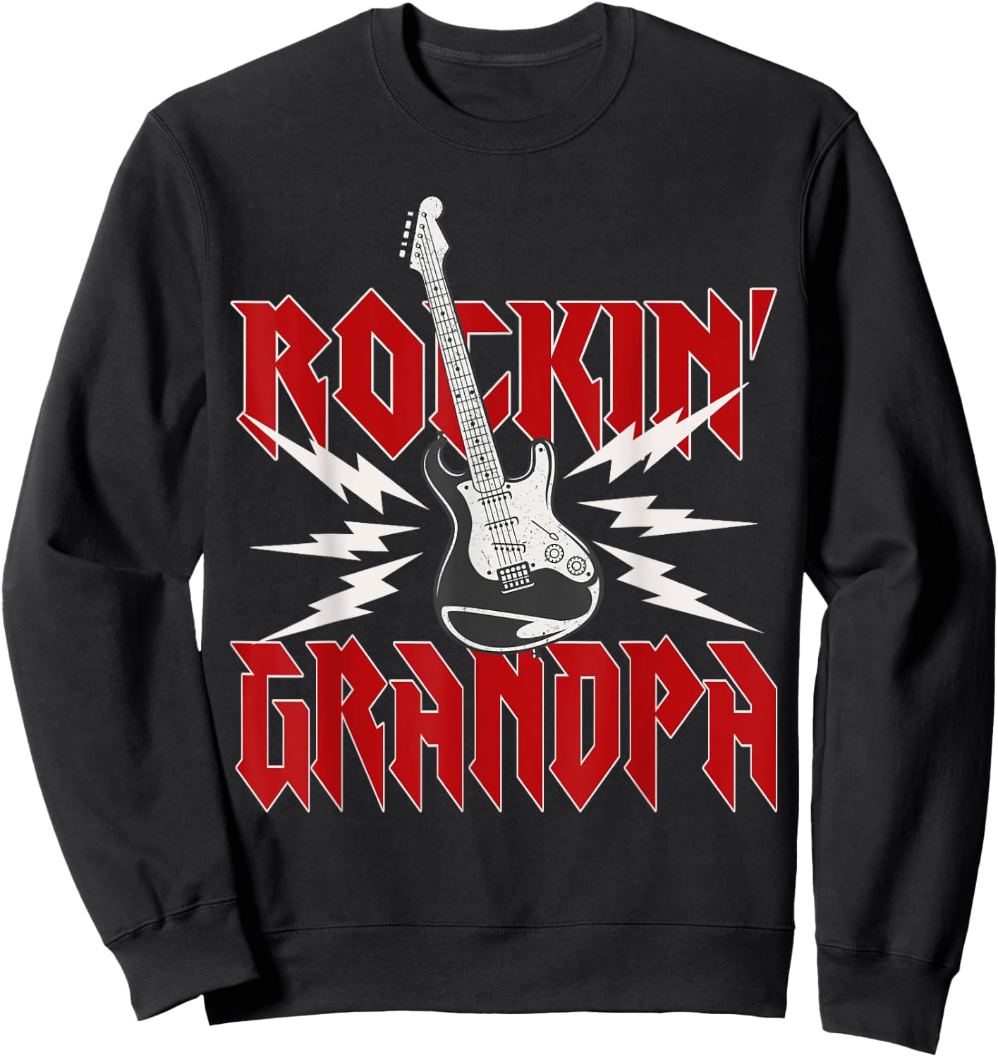 Grandpa Rockin One Birthday Family Matching Rock Guitar Sweatshirt - Sweatshirt | Black