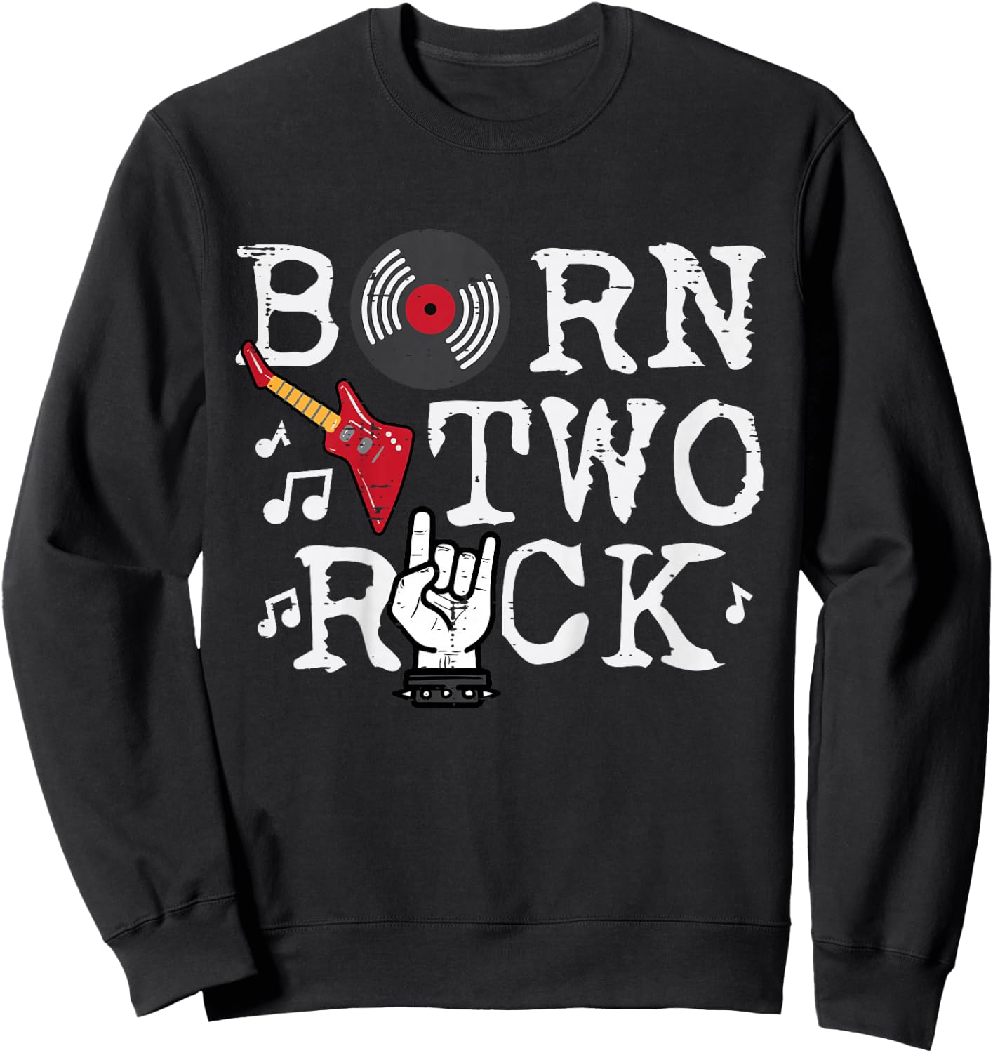 Kids 2nd Birthday Guitar Born Two 2 Rock Rocker Bday Boys Kids Sweatshirt - Sweatshirt | Black