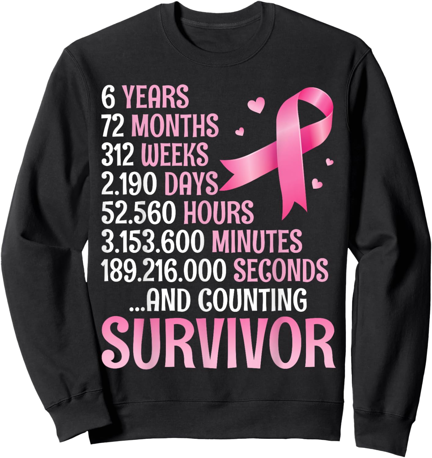 6 Years 72 Months Fighting Breast Cancer Counting Survivor Sweatshirt - Sweatshirt | Black