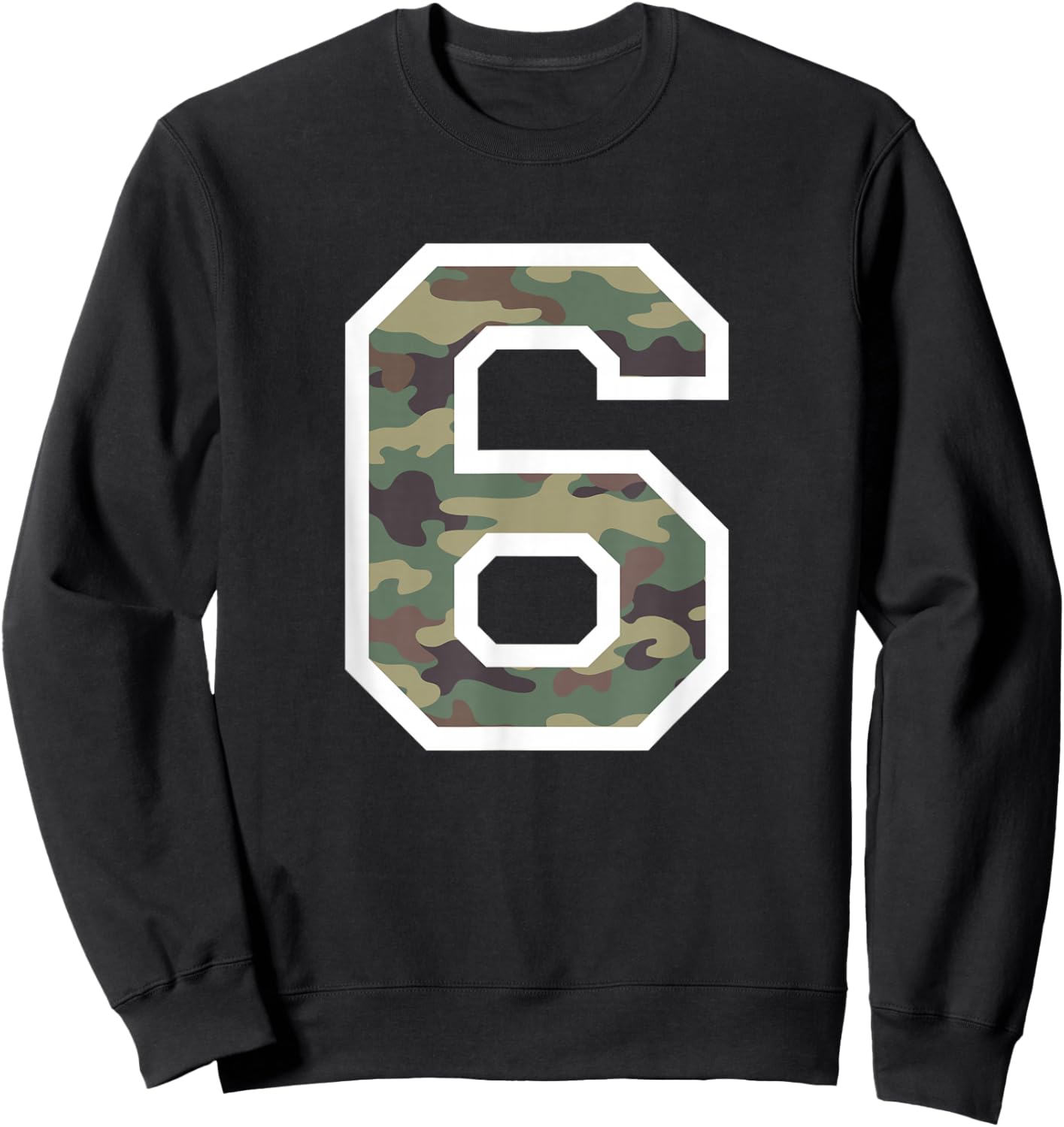 Jersey Uniform Number #6 Six, Camo Camouflage Sweatshirt - Sweatshirt | Black
