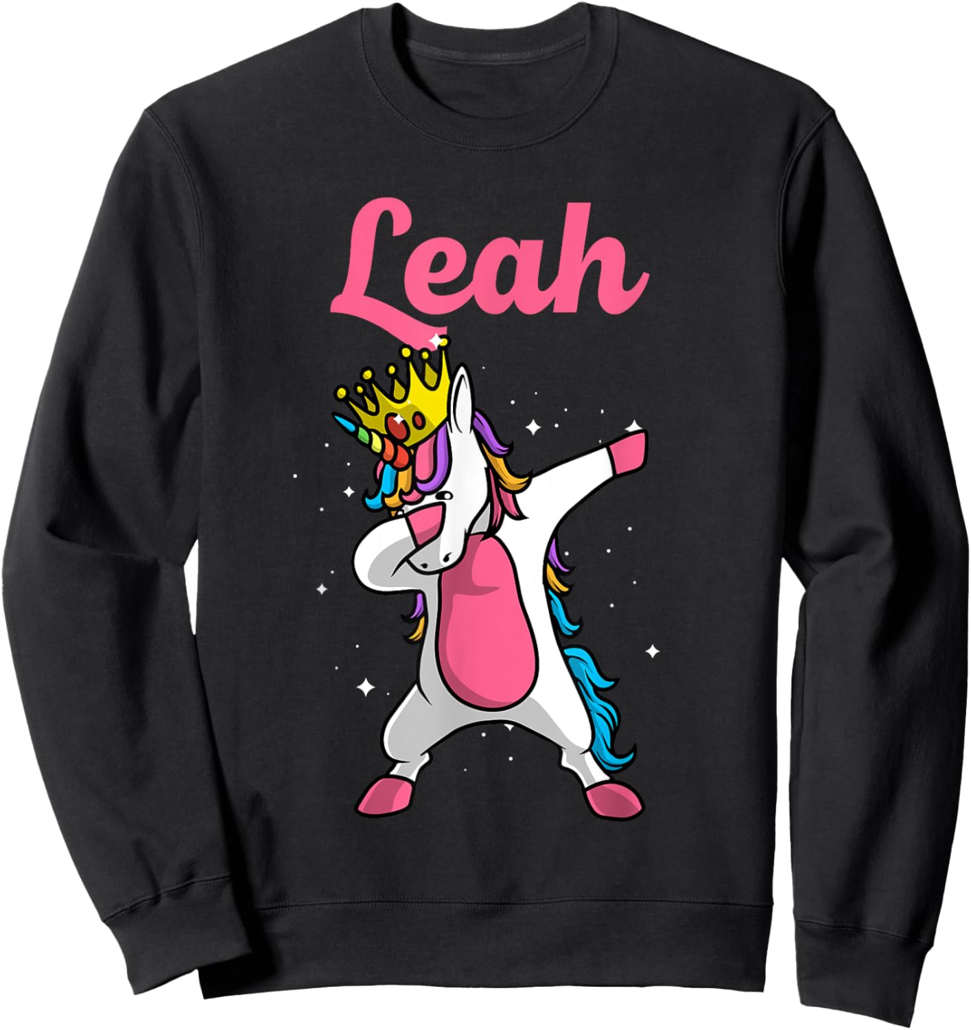 LEAH Gift Name Personalized Birthday Dabbing Unicorn Queen Sweatshirt - Sweatshirt | Black