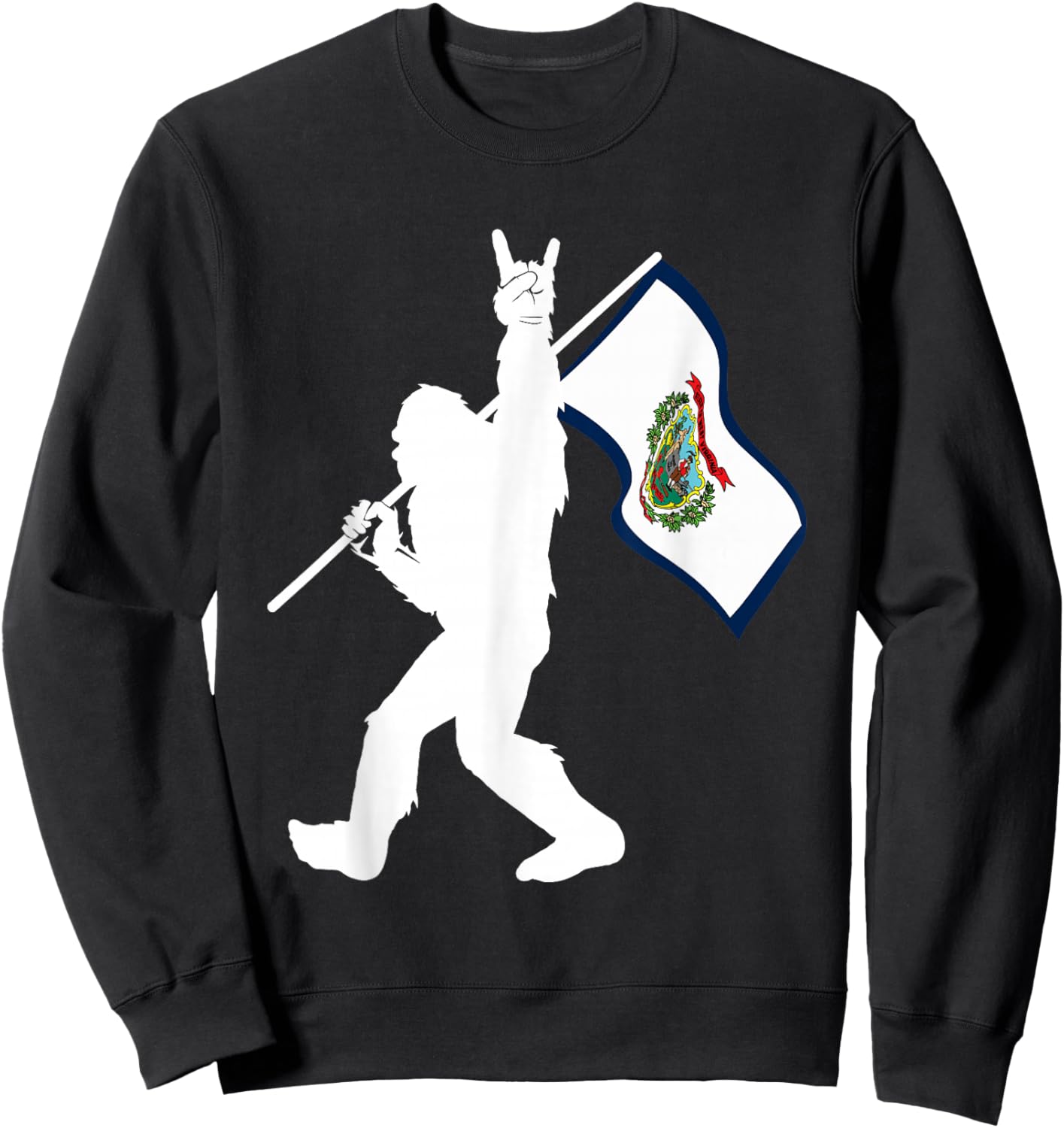 Vintage State of West Virginia Flag Bigfoot Rock On Believer Sweatshirt - Sweatshirt | Black