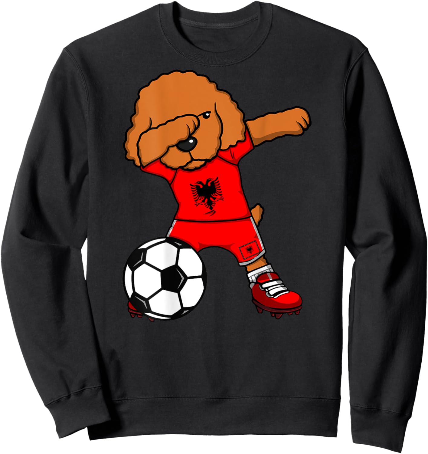 Dabbing Poodle Dog Albania Soccer Lover Jersey Football Fans Men Women Kids Sweatshirt - Sweatshirt | Black