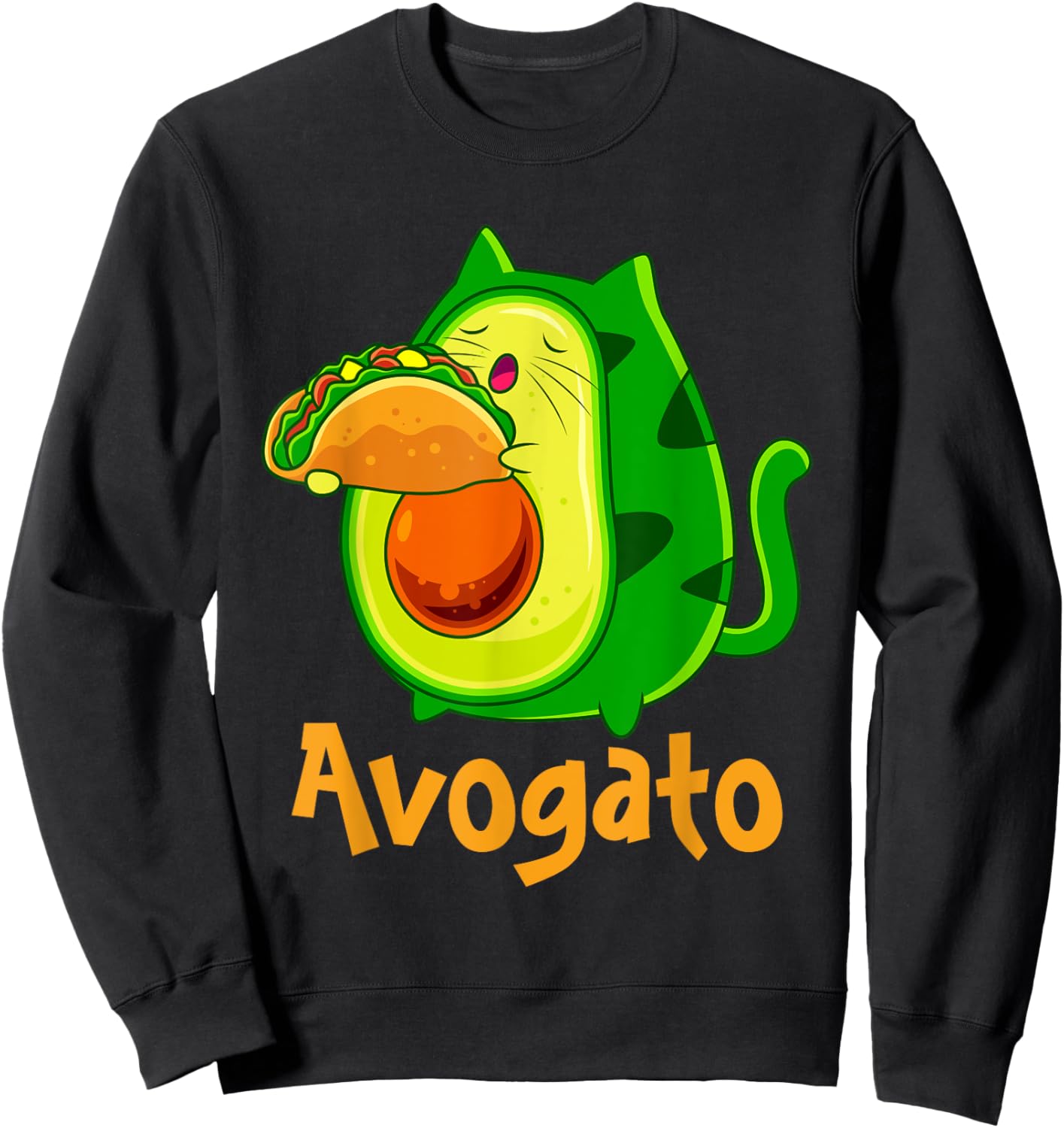 Avogato Avocato Cats Avocado with Taco Vegan Kitten Sweatshirt - Sweatshirt | Black