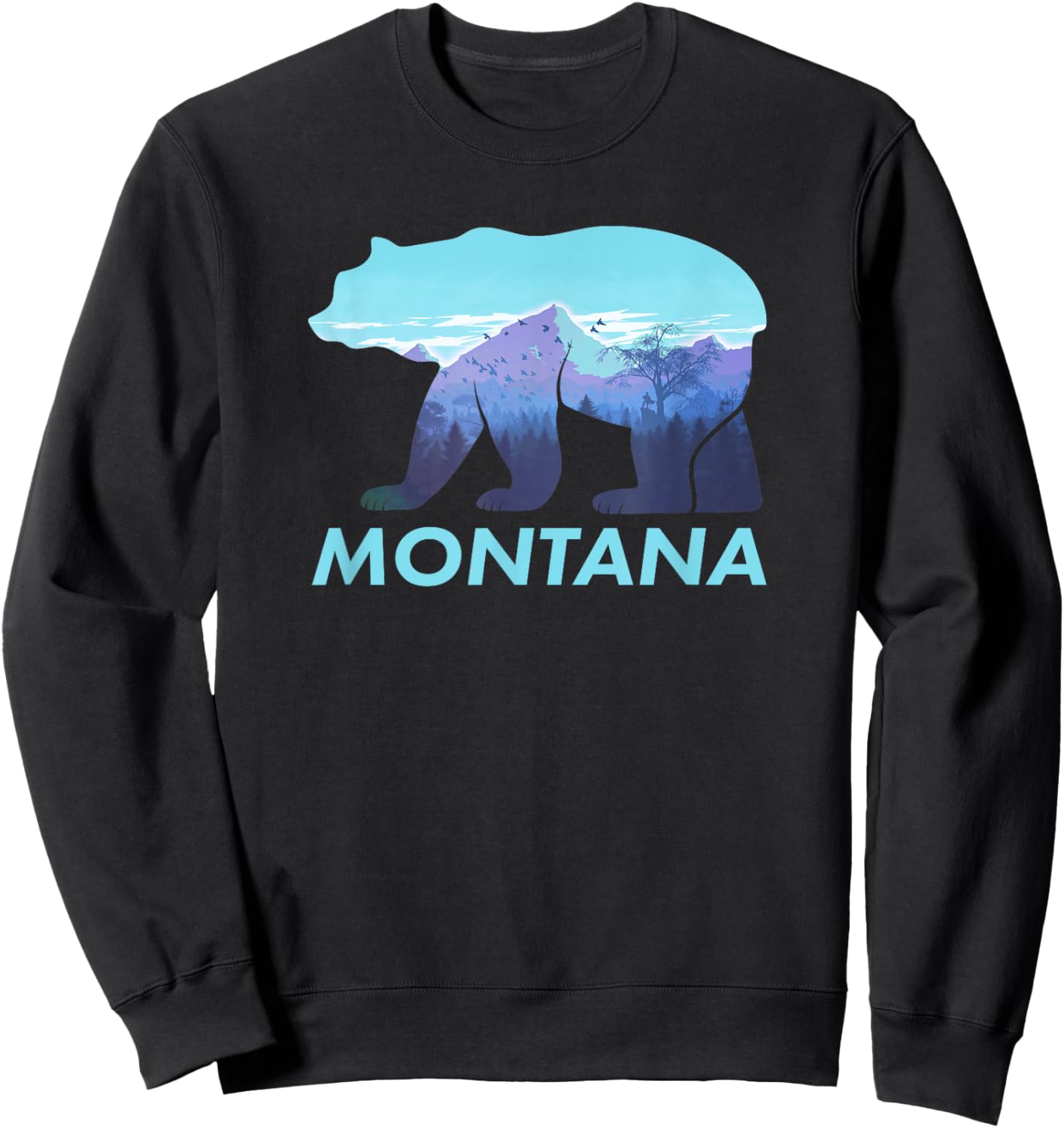 Montana Retro Vintage Outdoors Mountain Graphic Design Sweatshirt - Sweatshirt | Black