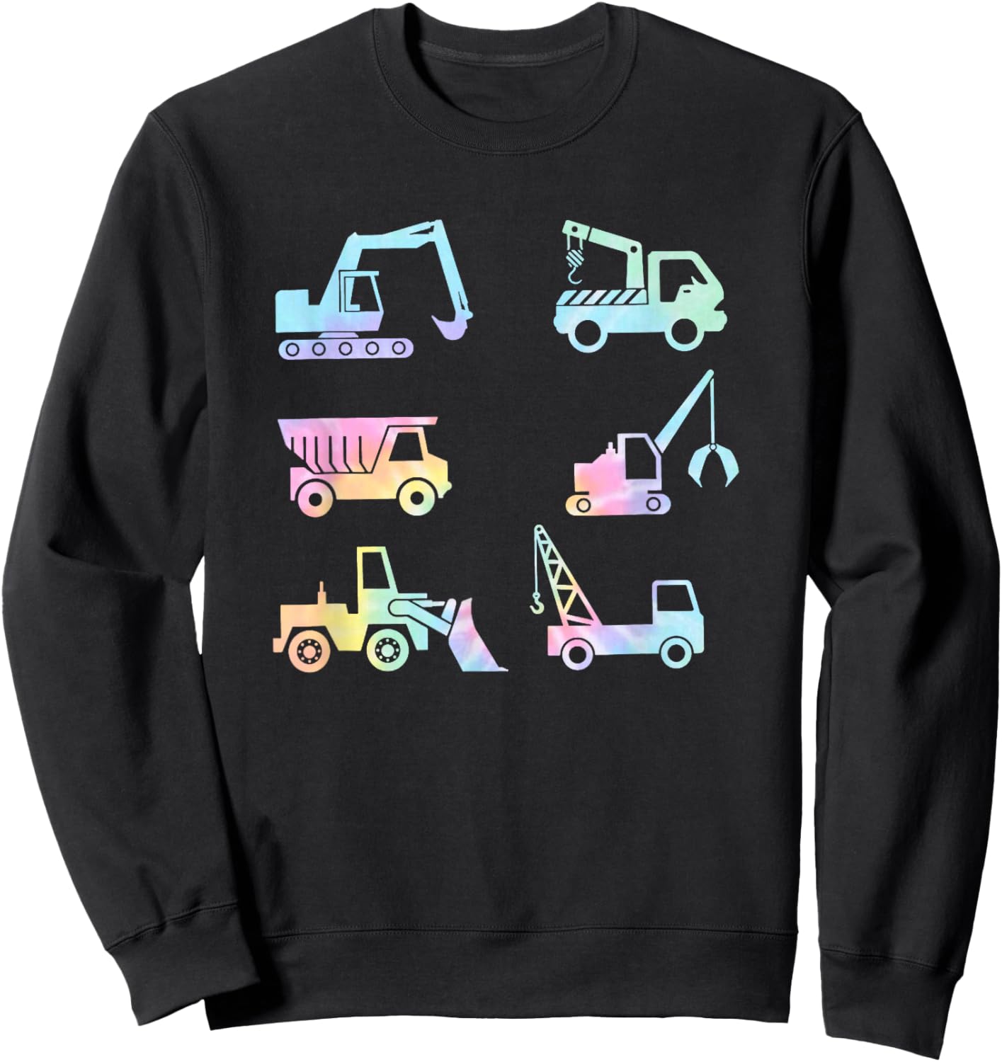 Boys Kids Toddlers Adults Funny Construction Trucks Tie Dye Sweatshirt - Sweatshirt | Black