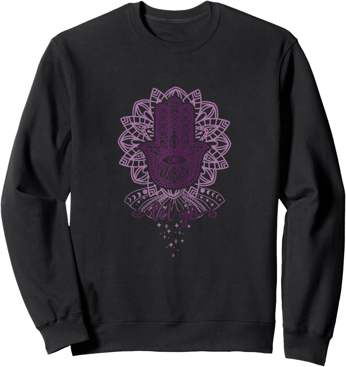 Yoga Hamsa with Lotus Flower and Let Go Sweatshirt - Sweatshirt | Black