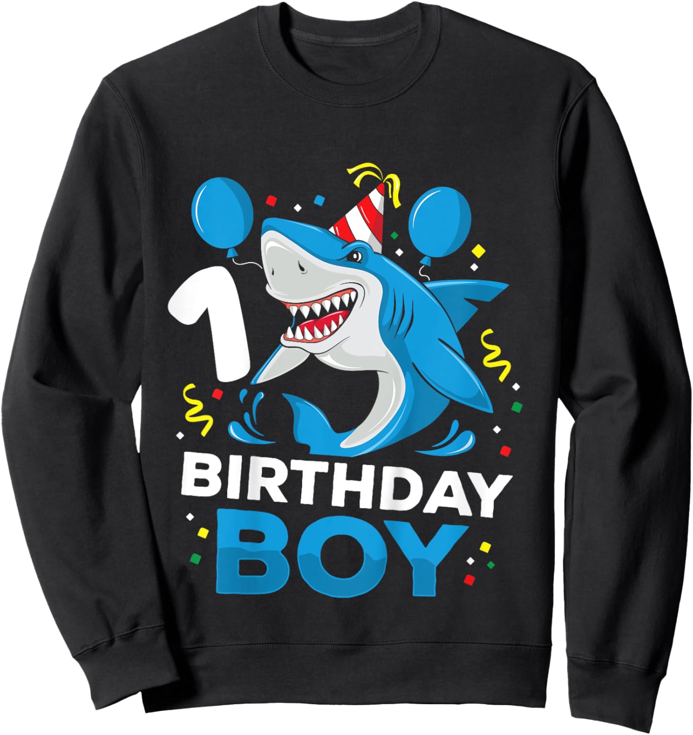 Kids 1st Birthday Boy Shark Ocean Theme Party 1 Year Old Toddler Sweatshirt - Sweatshirt | Black