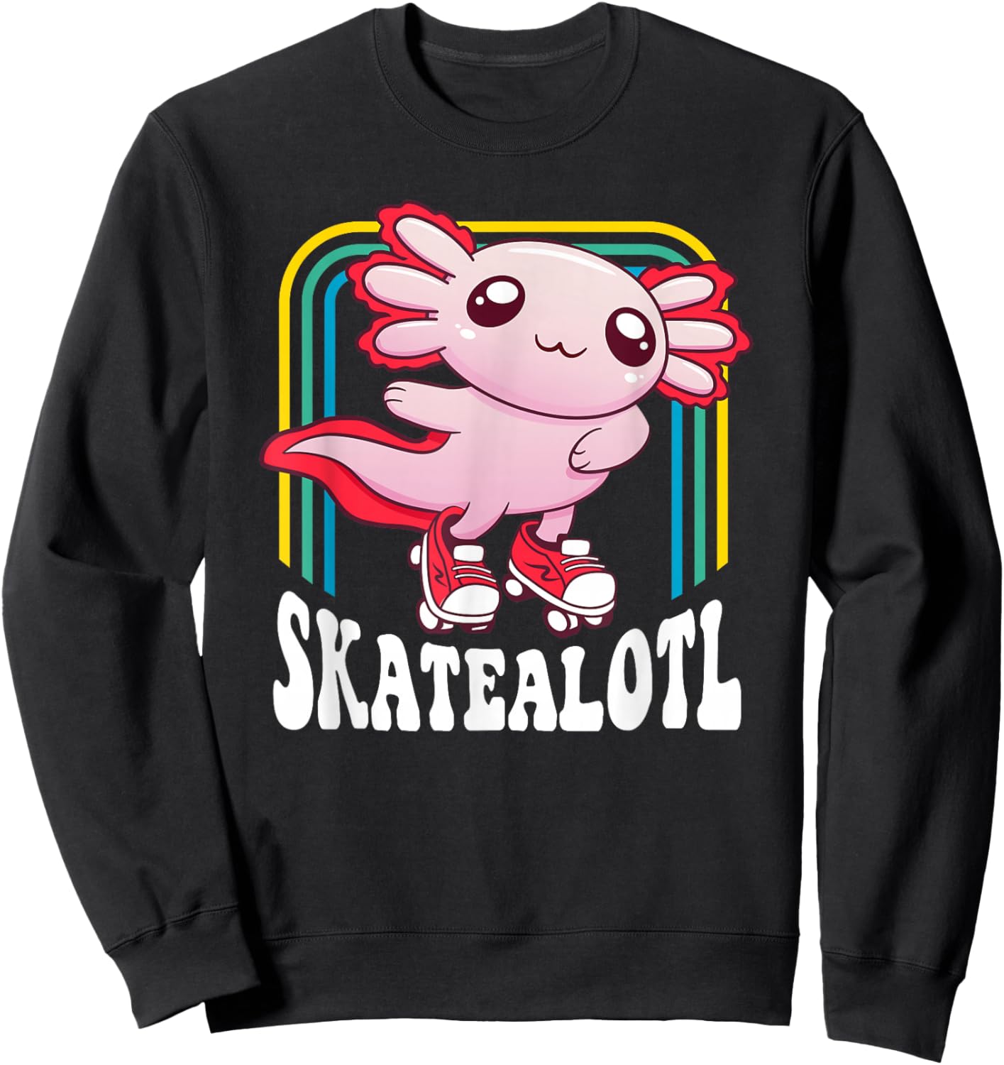 Funny Disco Roller Skate Axolotl Kawaii Salamander Sweatshirt - Sweatshirt | Black