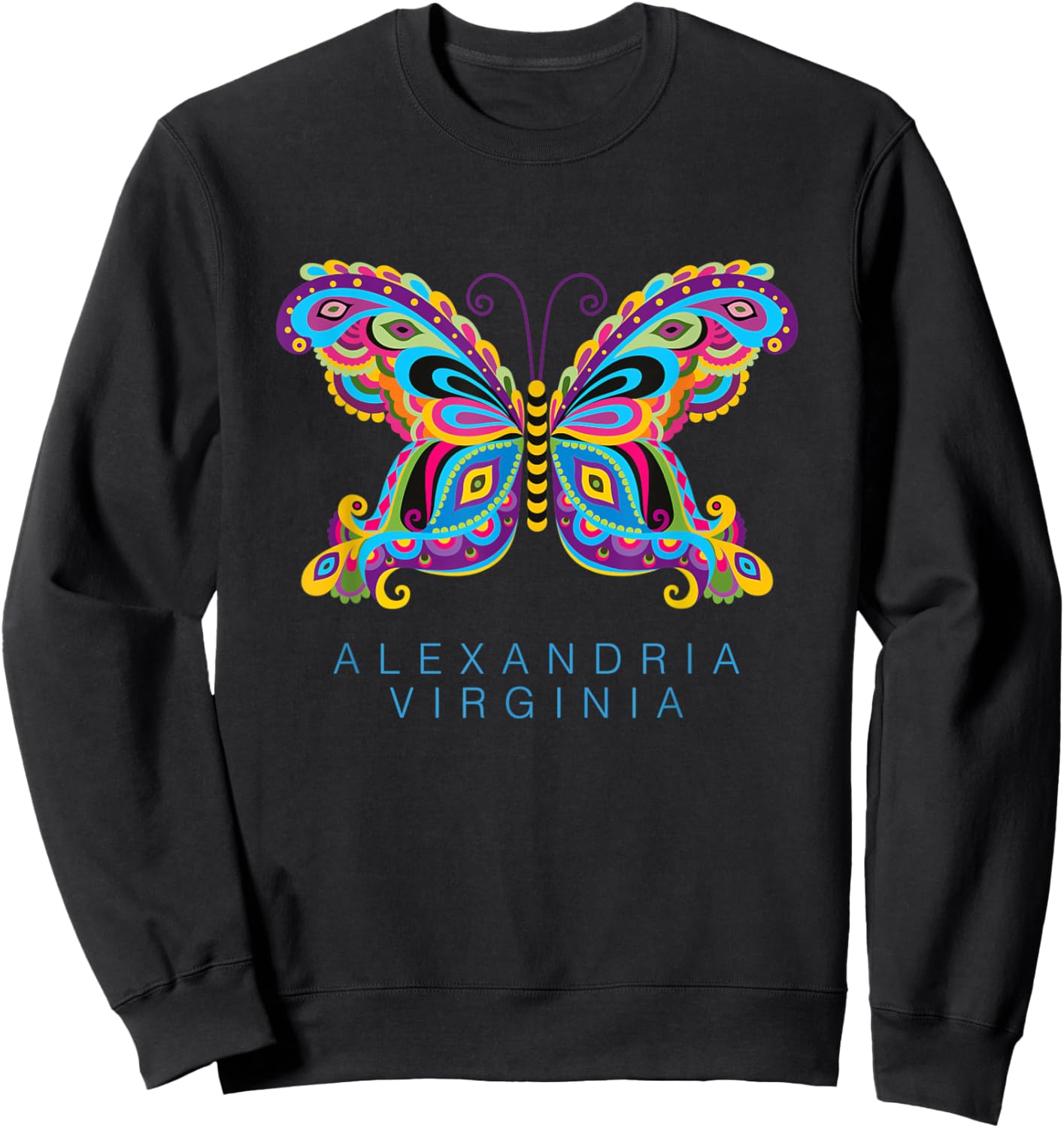 Alexandria Virginia Souvenir Butterfly Graphic Sweatshirt - Sweatshirt | Black