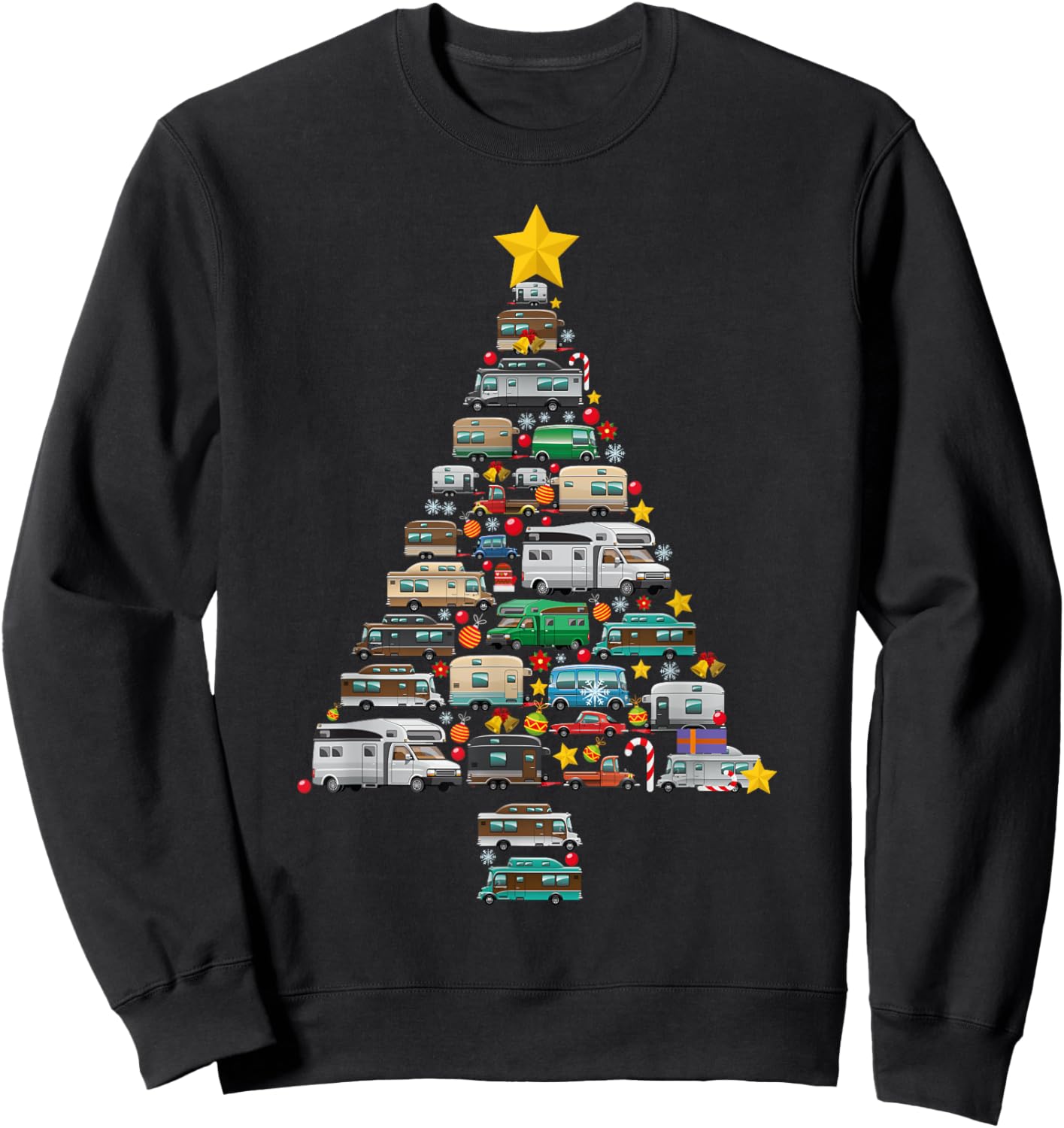 Camping Trailer Christmas Tree Camper Caravan Rv Van Xmas Sweatshirt - Sweatshirt | Black