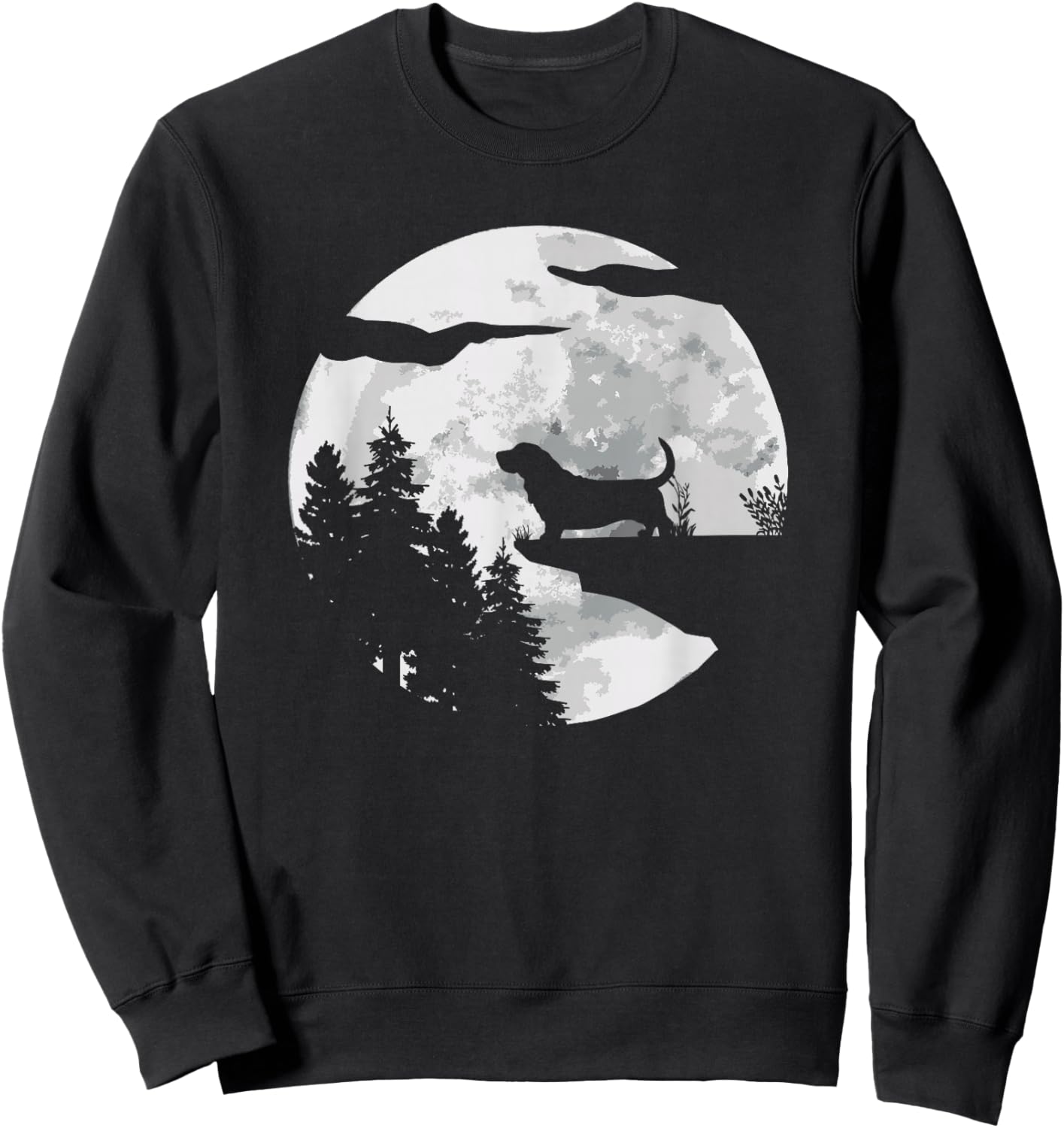 Bassett Hound Dog Full Moon At Night - Dogs Basette Hound Sweatshirt - Sweatshirt | Black