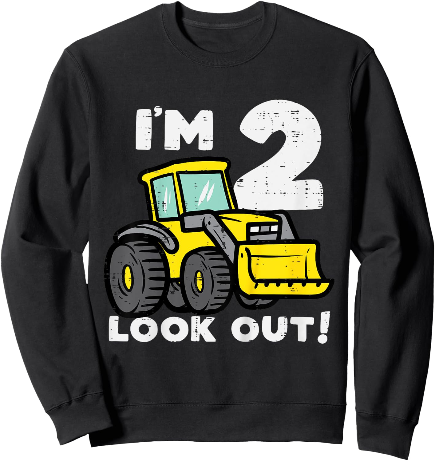 Kids 2nd Birthday Bulldozer Im 2 Lookout Construction Boys Kids Sweatshirt - Sweatshirt | Black