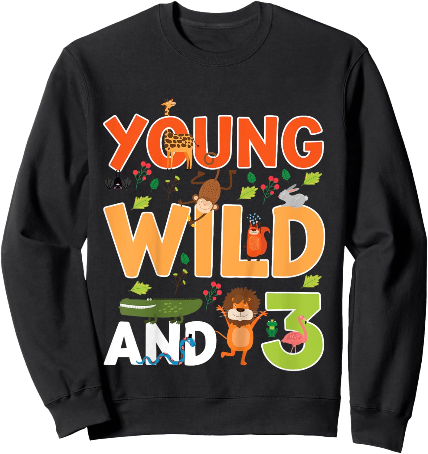 Kids 3 year old wild zoo theme birthday animals safari jungle boy Sweatshirt - Sweatshirt | Black