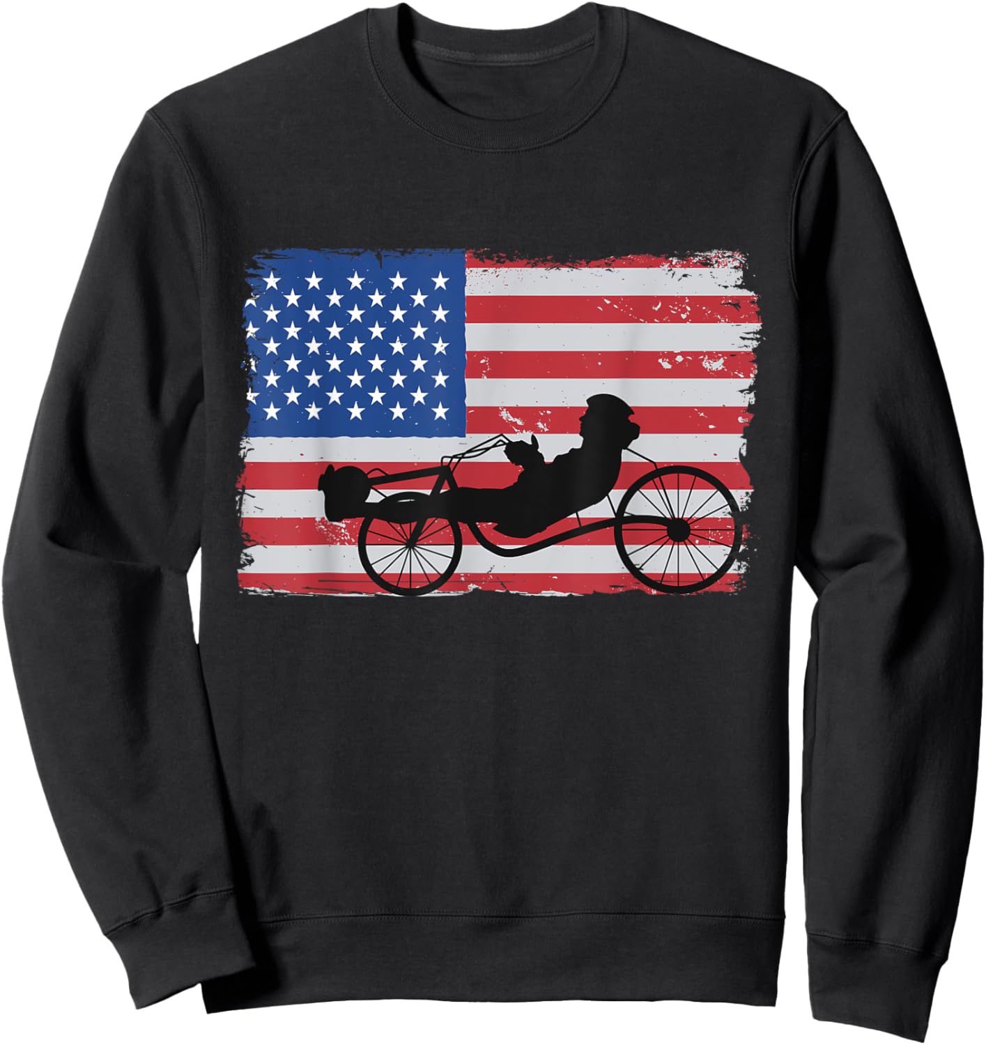 US American Flag 4th Of July Cyclist Recumbent Bicycle Women Men Sweatshirt - Sweatshirt | Black