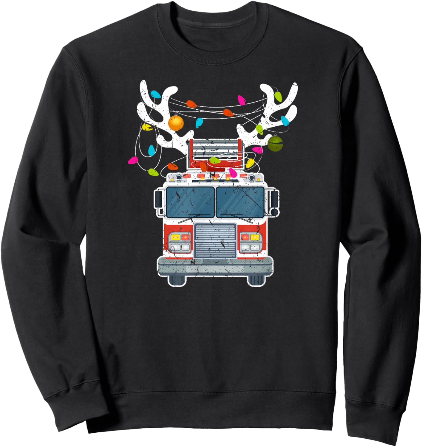 Xmas Fire Truck Reindeer Christmas Firefighter Sweatshirt - Sweatshirt | Black