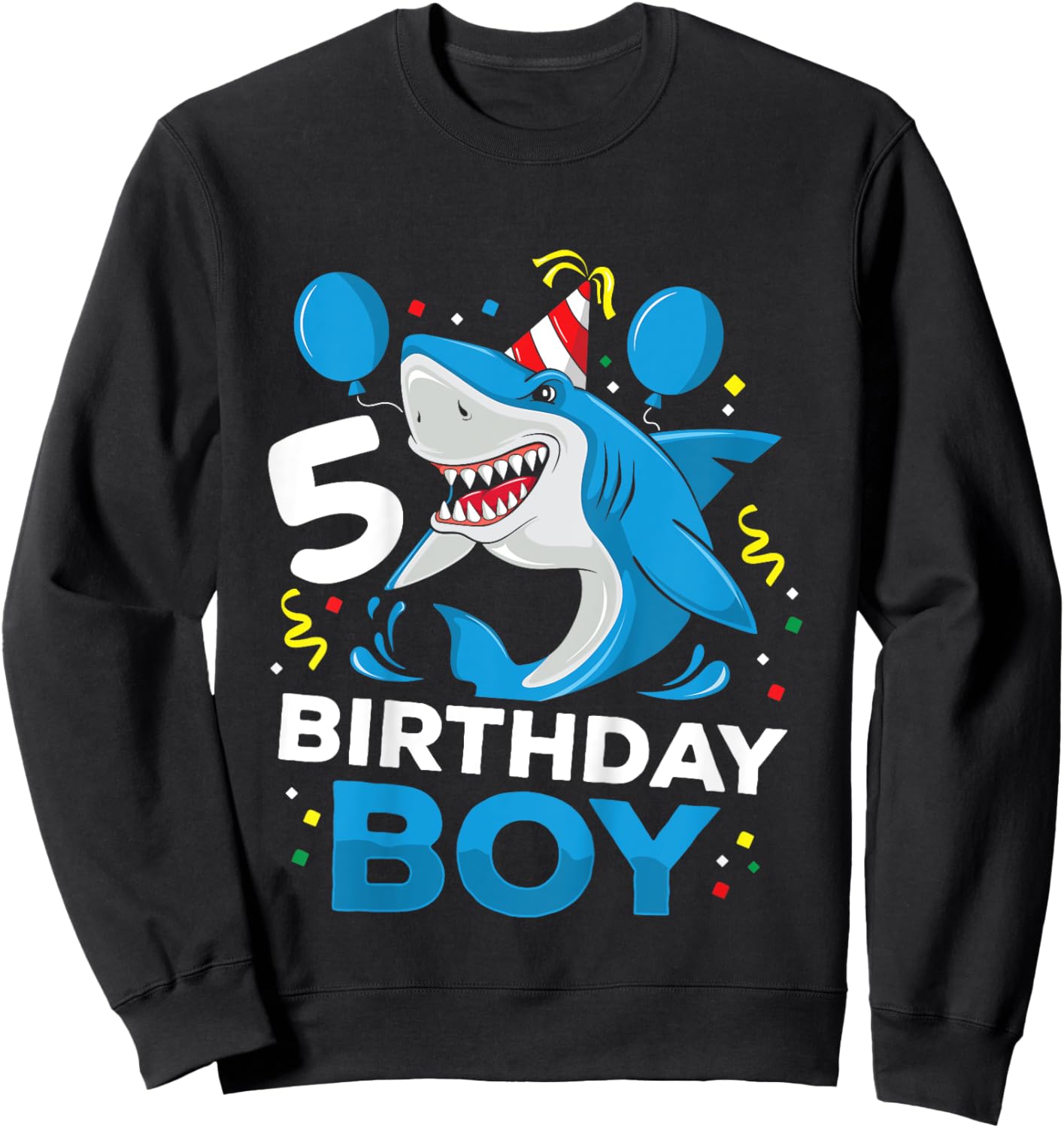 Kids 5th Birthday Boy Shark Ocean Theme Party 5 Years Old For Boy Sweatshirt - Sweatshirt | Black
