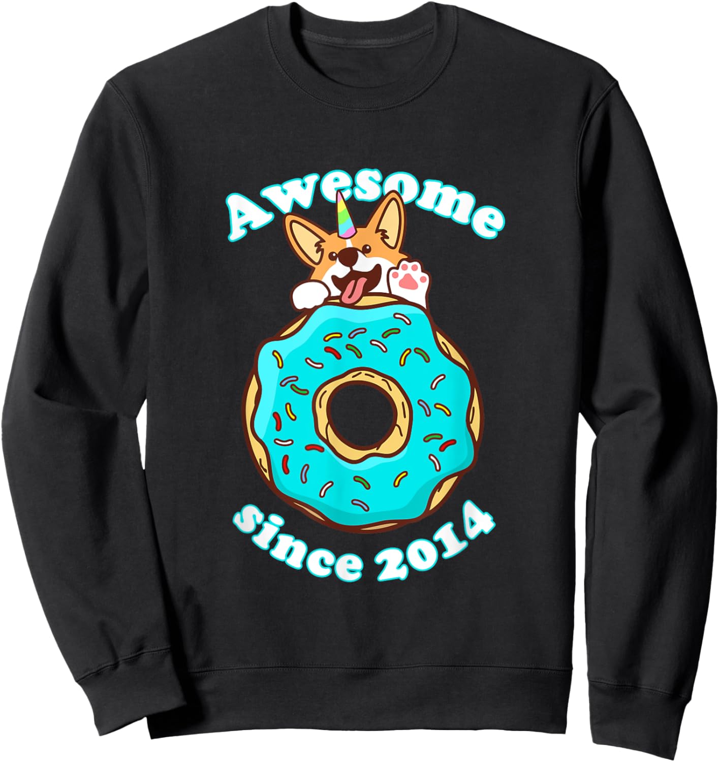 Awesome since 2014 Puppy Donut Welsh Corgi Birthday Childs Sweatshirt - Sweatshirt | Black