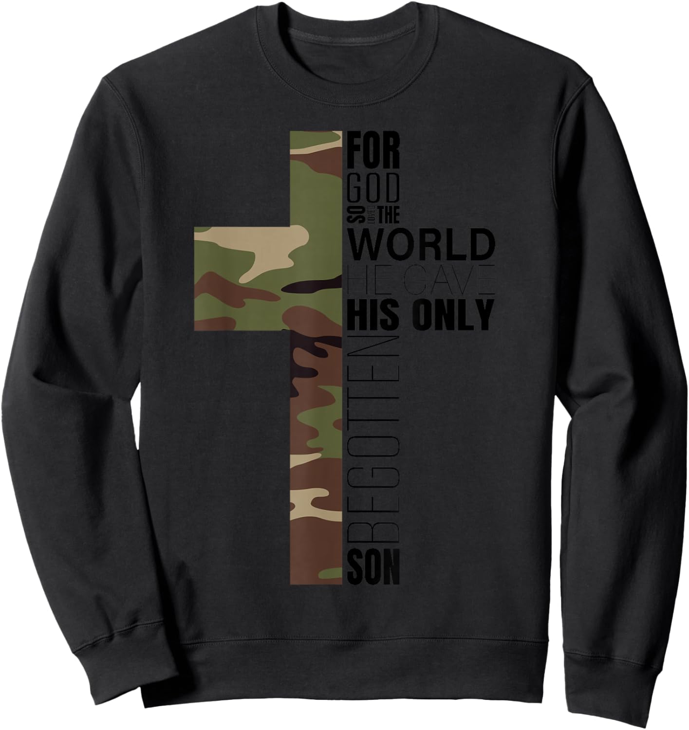 Green Camo Christian Cross Gifts Men John 3 16 Bible Verse Premium Sweatshirt - Sweatshirt | Black