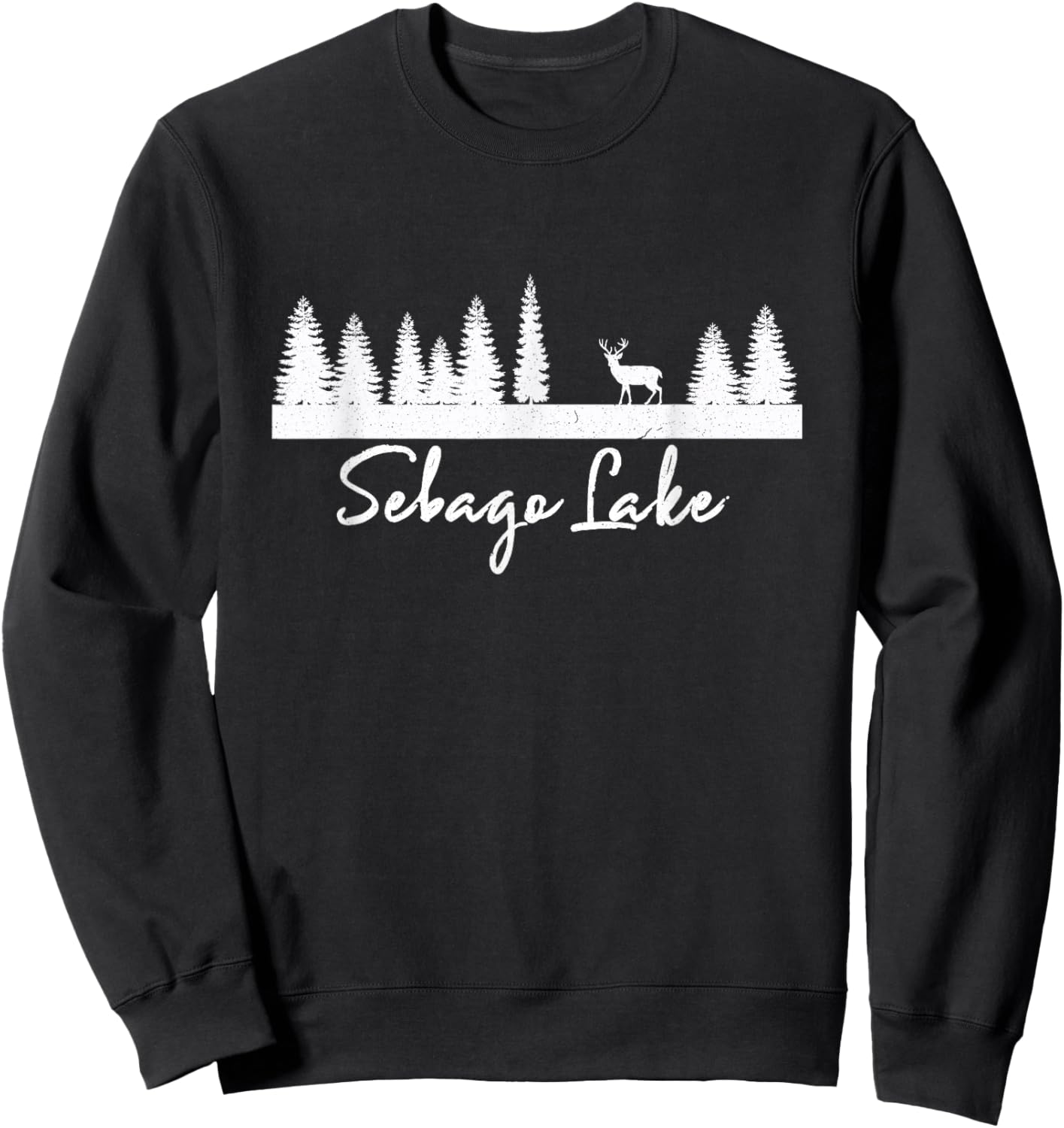Sebago Lake Maine Rustic Deer Buck Woods Forest Campground Sweatshirt - Sweatshirt | Black