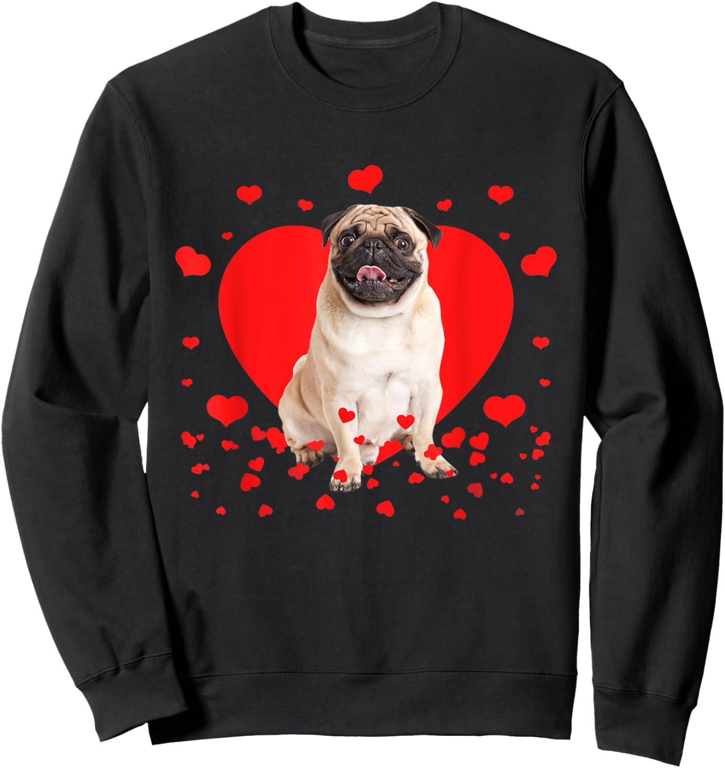 Retro Matching Valentine Day Heart Pug Dog Lover Sweatshirt - Sweatshirt | Black