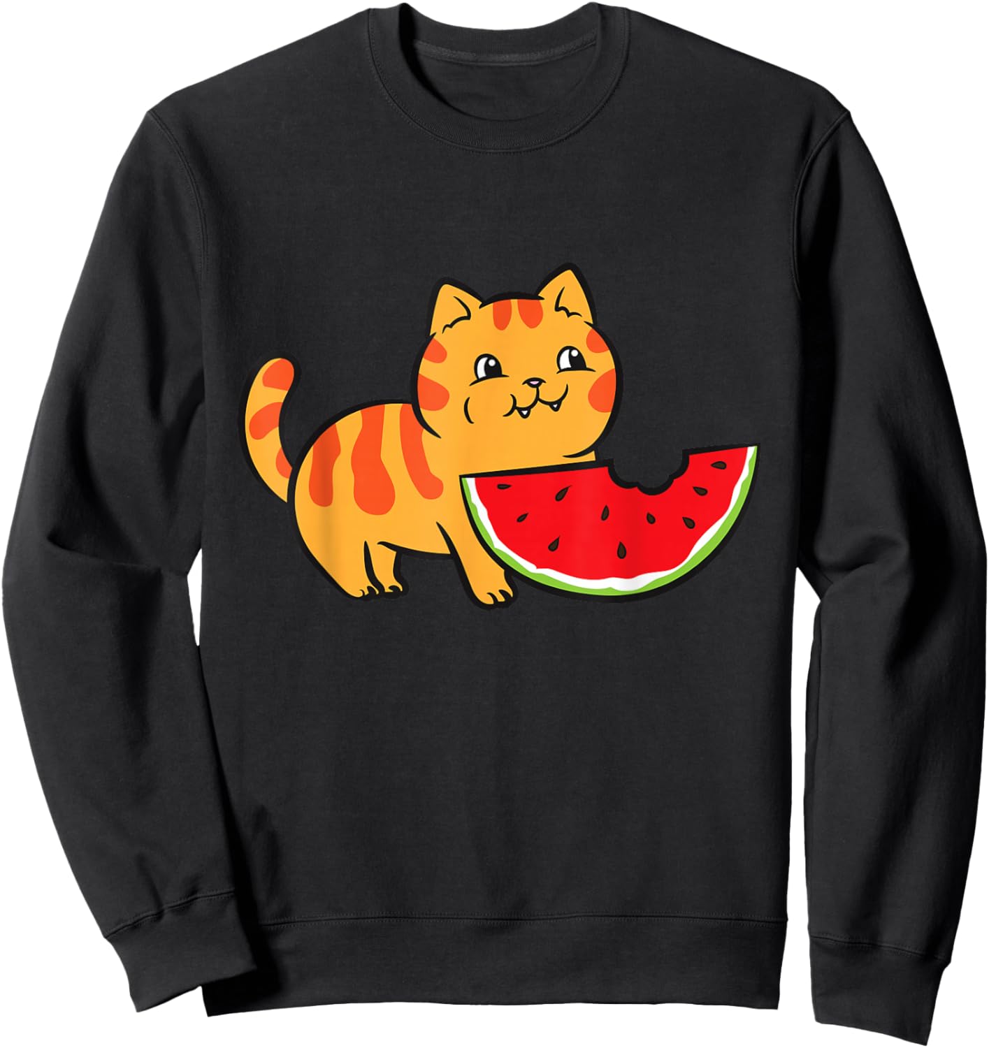 Watermelon Fruit Funny Cat Eating Watermelon Sweatshirt - Sweatshirt | Black