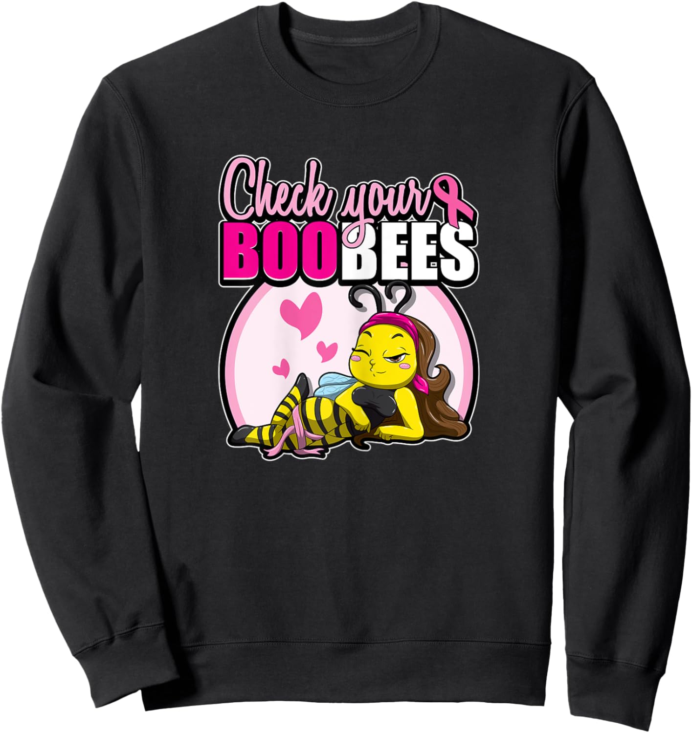 Breast Cancer Awareness Bee Pink Ribbon Check Your Boobees Sweatshirt - Sweatshirt | Black