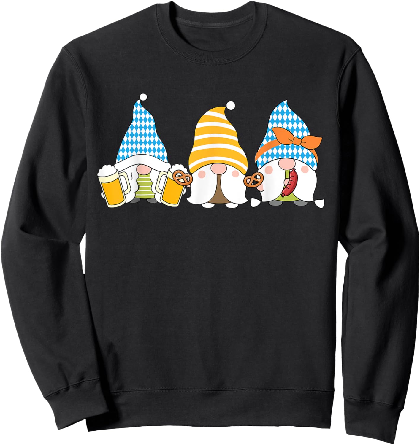 Gnomes Eating Oktoberfest Prfetzel Sausage Bratwurst German Sweatshirt - Sweatshirt | Black