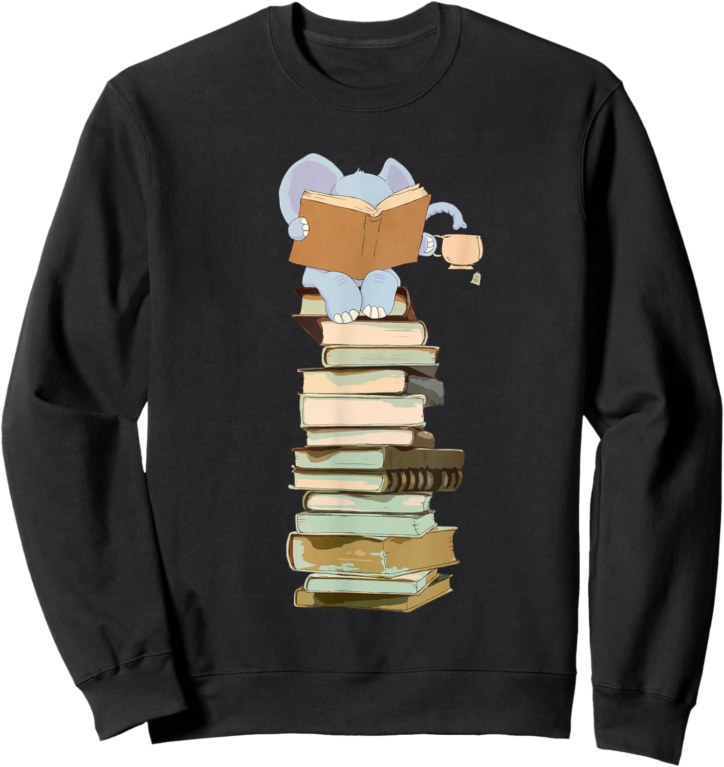 Kawaii Elephant, Books Coffee Tea Gift Sweatshirt - Sweatshirt | Black