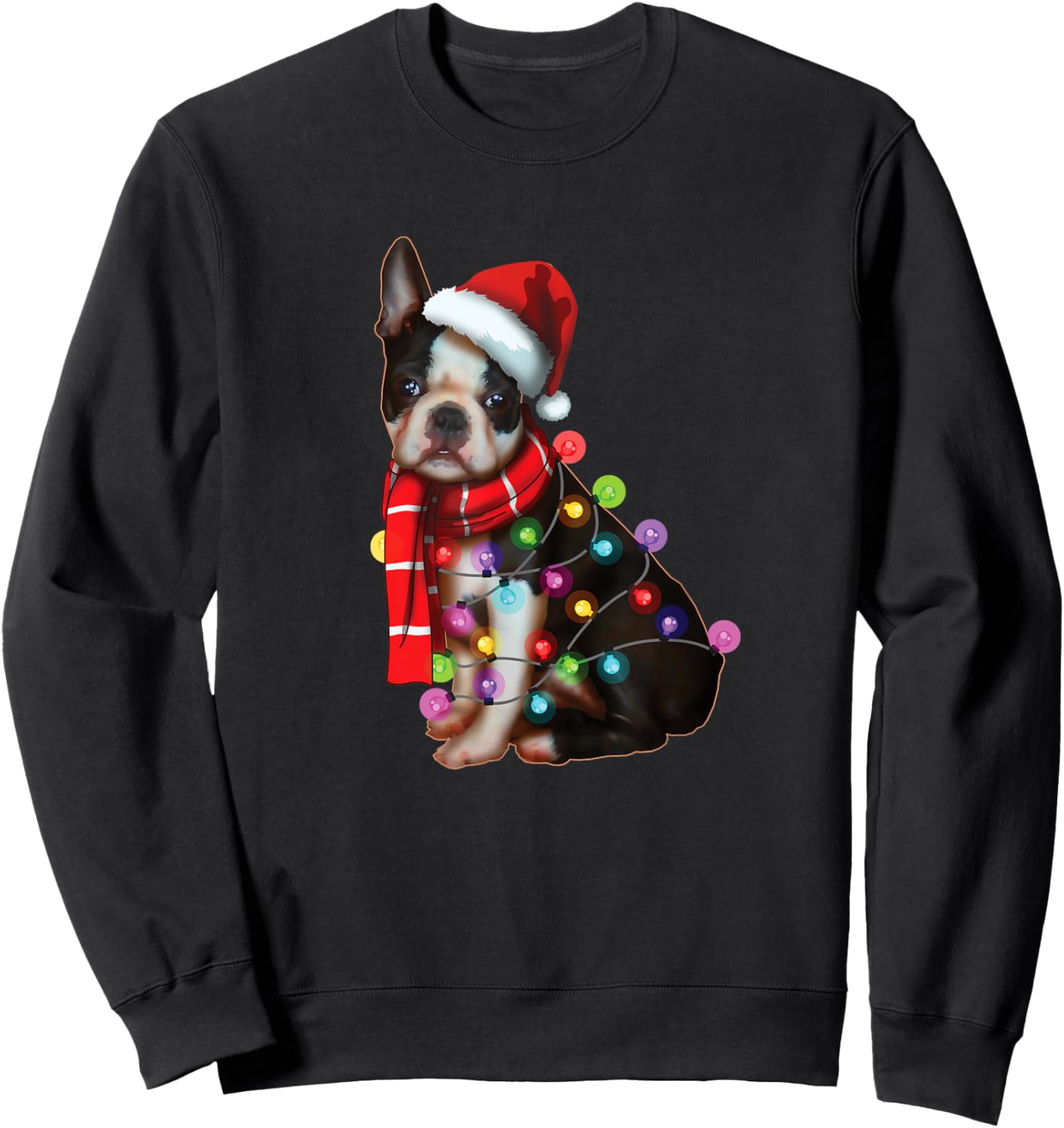 Christmas Santa Dog, Boston Terrier, Dog Lovers, Xmas Sweatshirt - Sweatshirt | Black