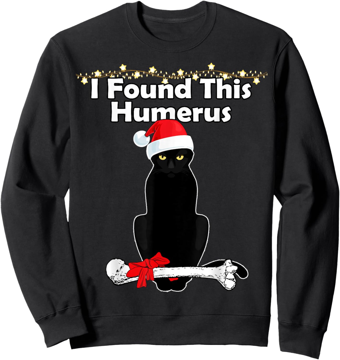 Black Cat Christmas Lights Funny Xmas Cats Sweatshirt - Sweatshirt | Black