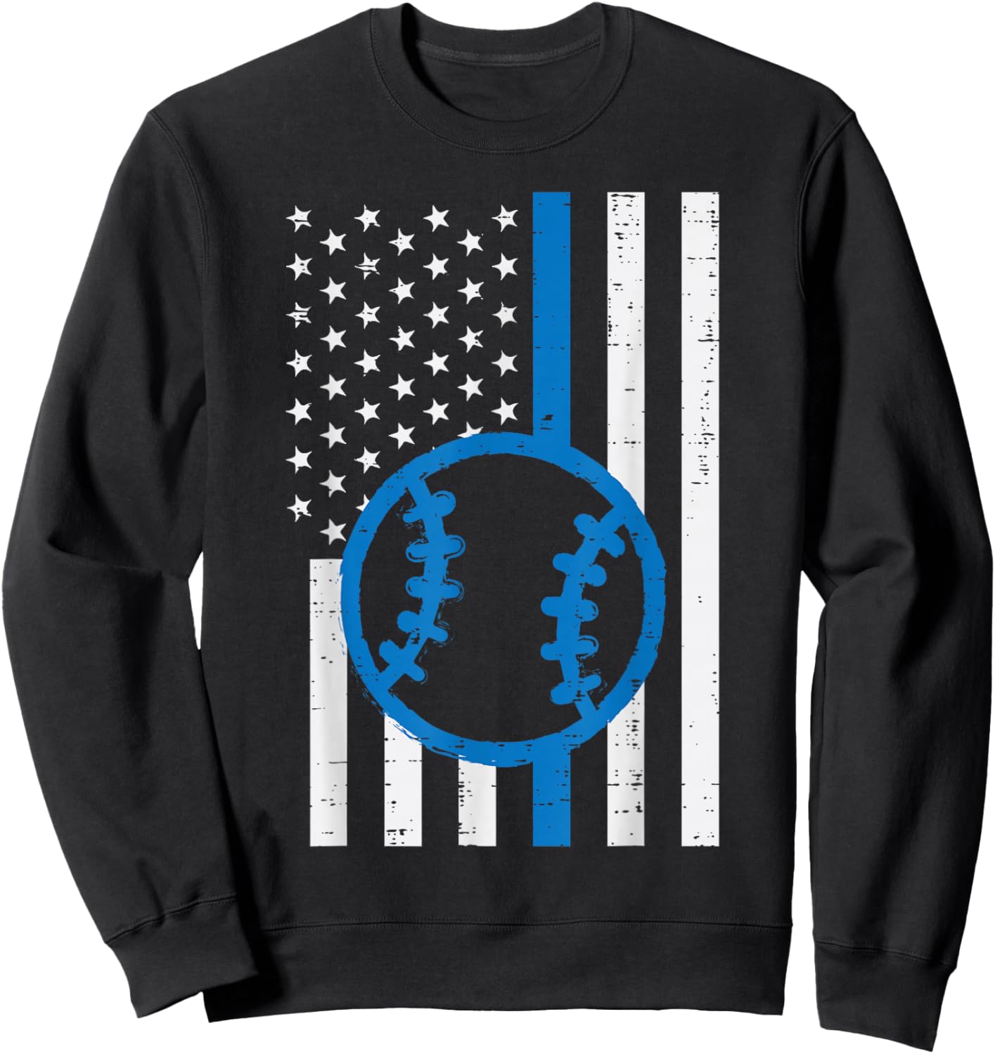US Flag Thin Blue Line Baseball Vintage Patriotic Police Cop Sweatshirt - Sweatshirt | Black