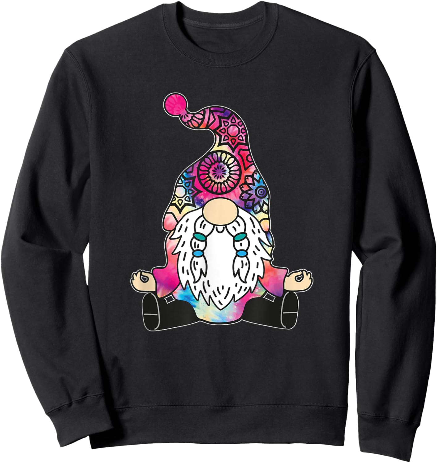 Cute Yoga Gnome Pilates Meditation Tie Dye Mandala Buddhist Sweatshirt - Sweatshirt | Black