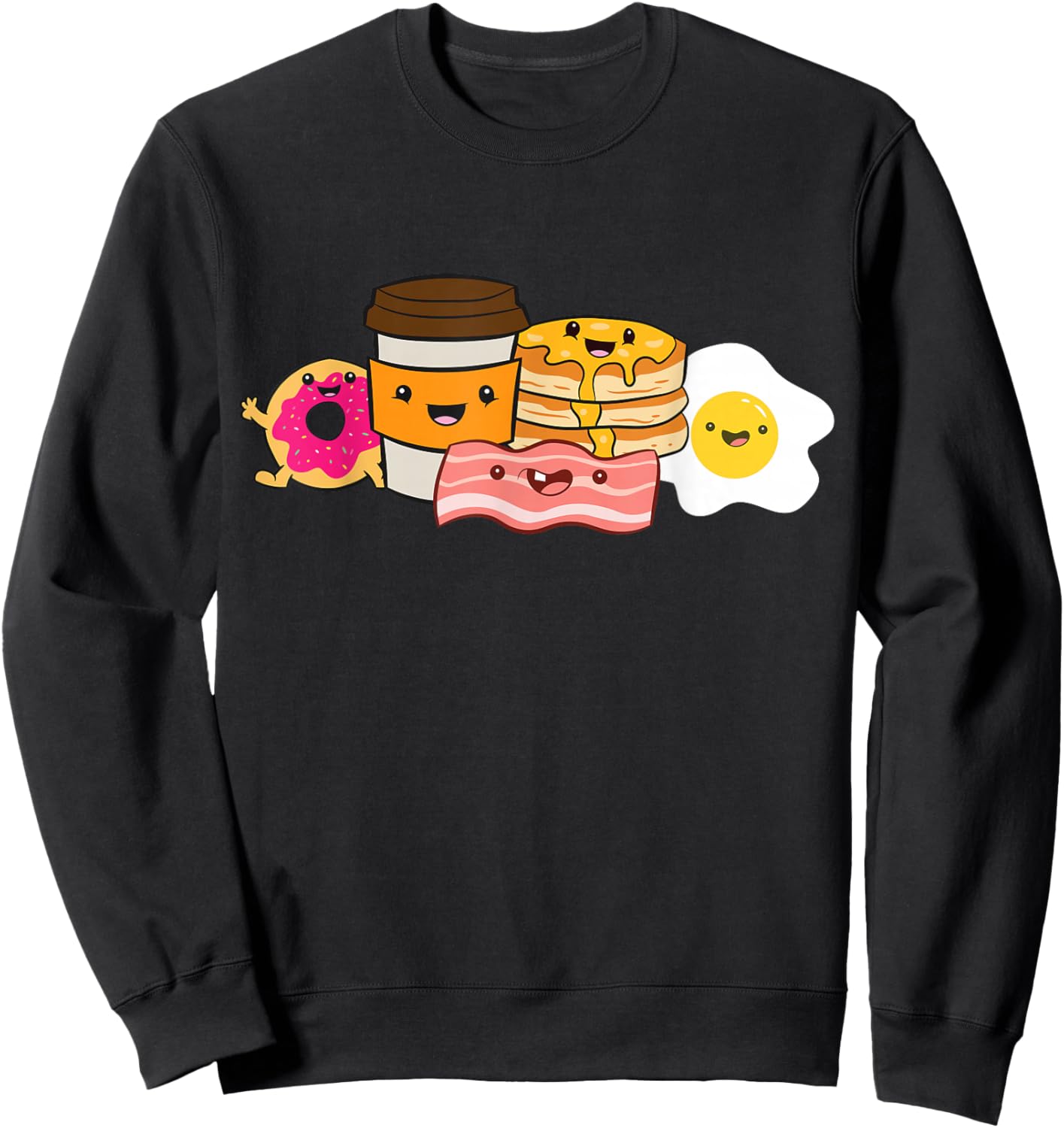 Breakfast Food Bacon Eggs Donut Waffles Sweatshirt - Sweatshirt | Black