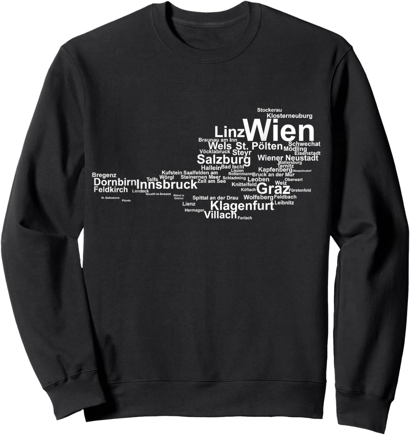 Austria Map Outline Silhouette Cities Holiday Travel Vienna Sweatshirt - Sweatshirt | Black