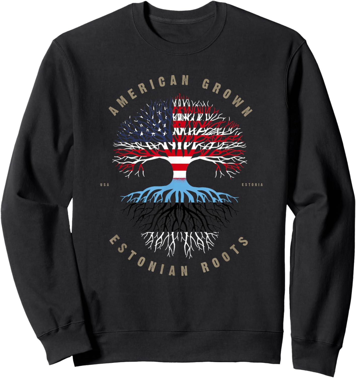 American Grown Estonian Roots Estonia Flag Sweatshirt - Sweatshirt | Black