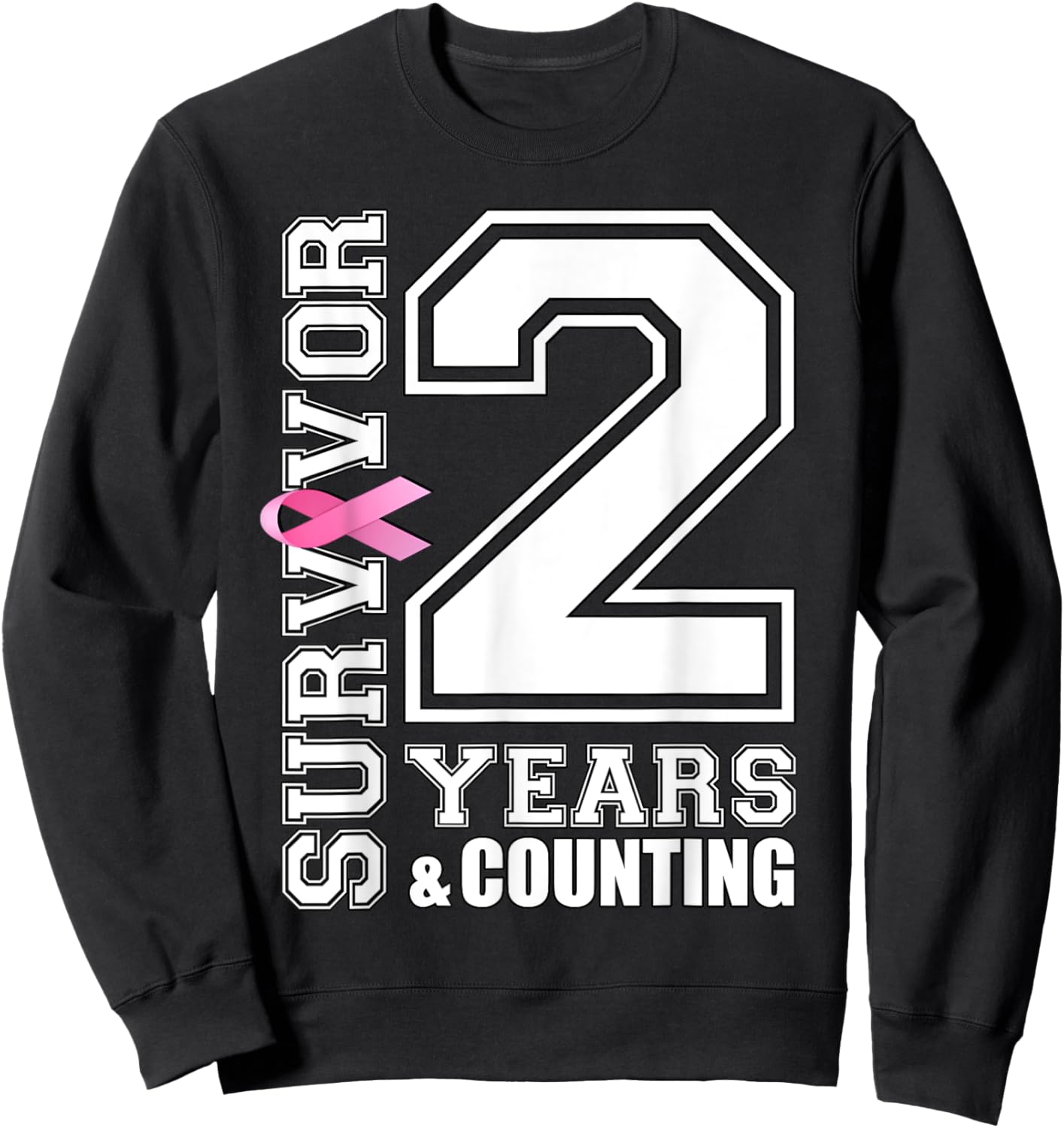 2 Years Breast Cancer Survivor Pink Ribbon Gifts Sweatshirt - Sweatshirt | Black