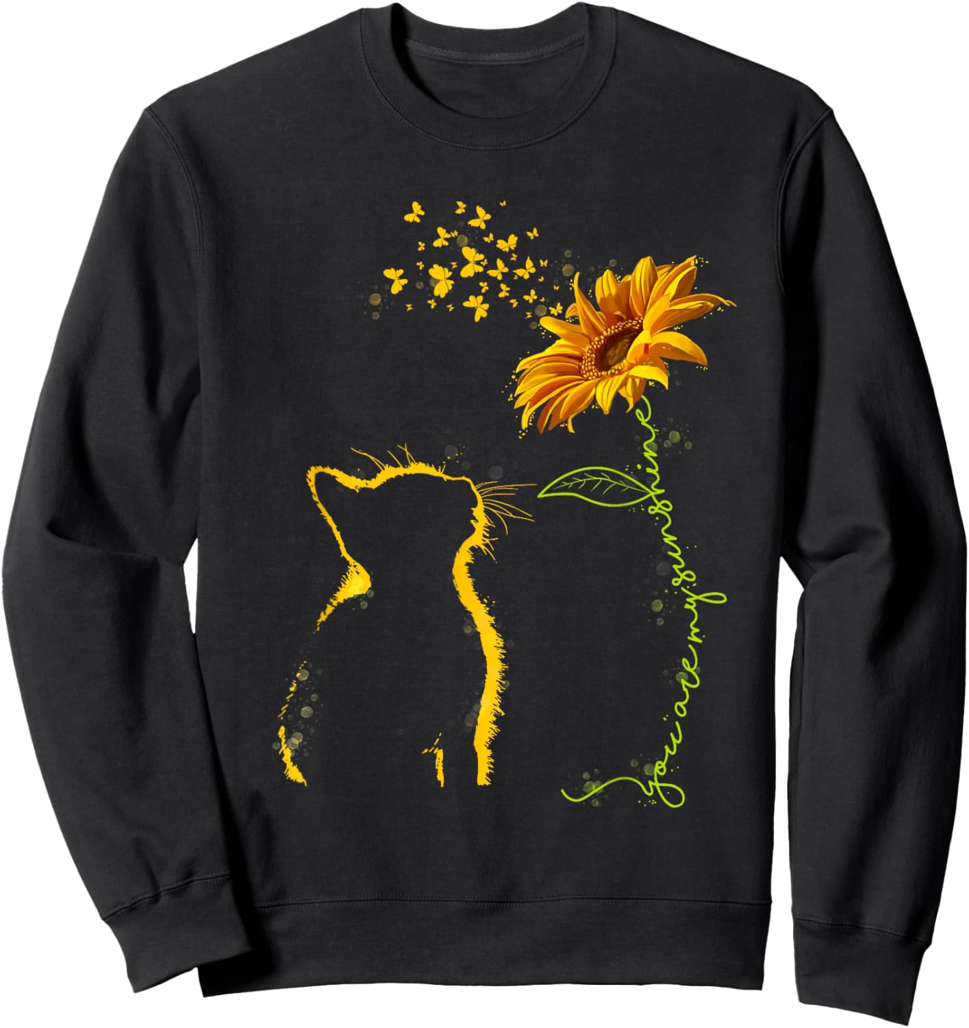 Sitting Yellow Kitten Sunflower Fragrance Butterfly Sweatshirt - Sweatshirt | Black